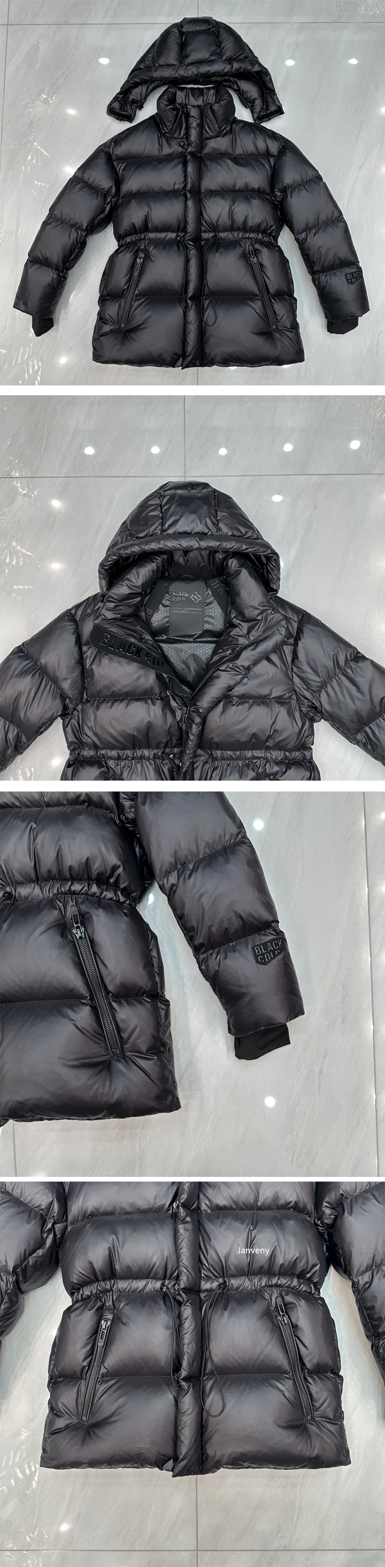 Janveny 2025 New Winter High Waisted 90% White Duck Down Coat Women Hooded Loose Thickened Warm Black Extreme Cold Puffer Jacket