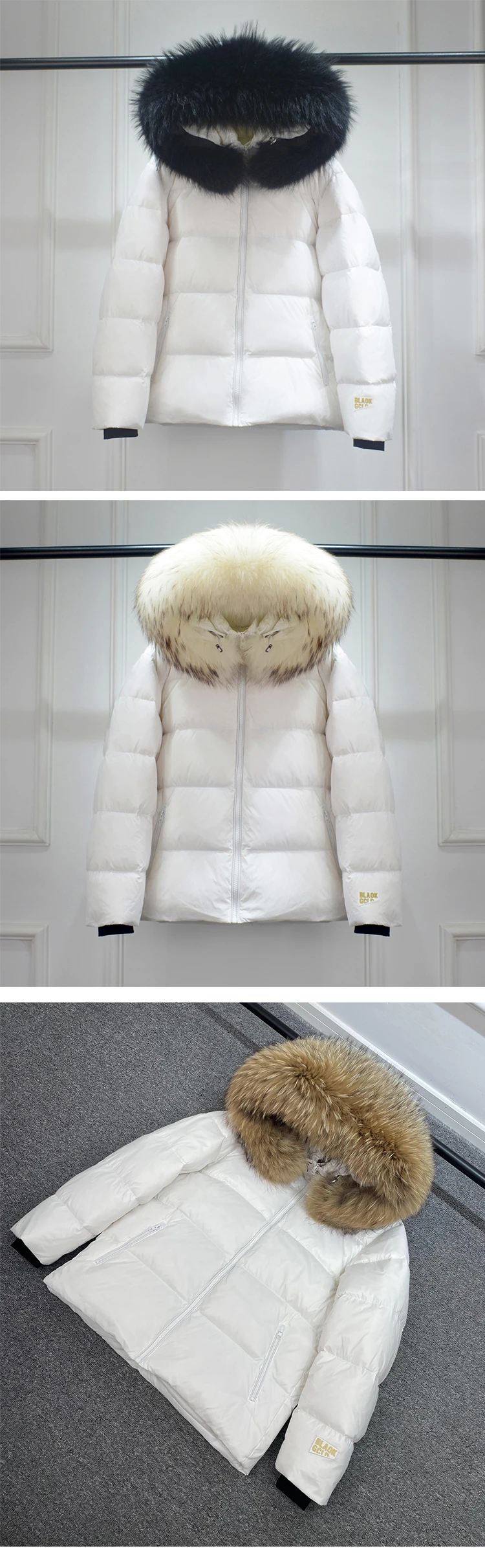 Luxury Big Natural Raccoon Fur Hooded For Women And Man Winter 90% White Duck Down Jacket Short Puffer Fluffy Coat Female Parka