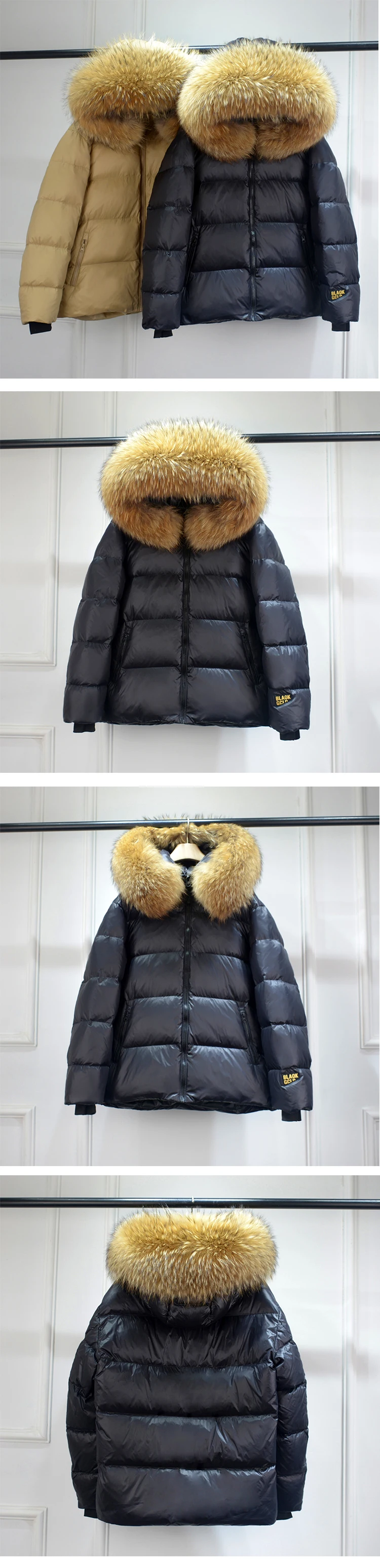 Luxury Big Natural Raccoon Fur Hooded For Women And Man Winter 90% White Duck Down Jacket Short Puffer Fluffy Coat Female Parka