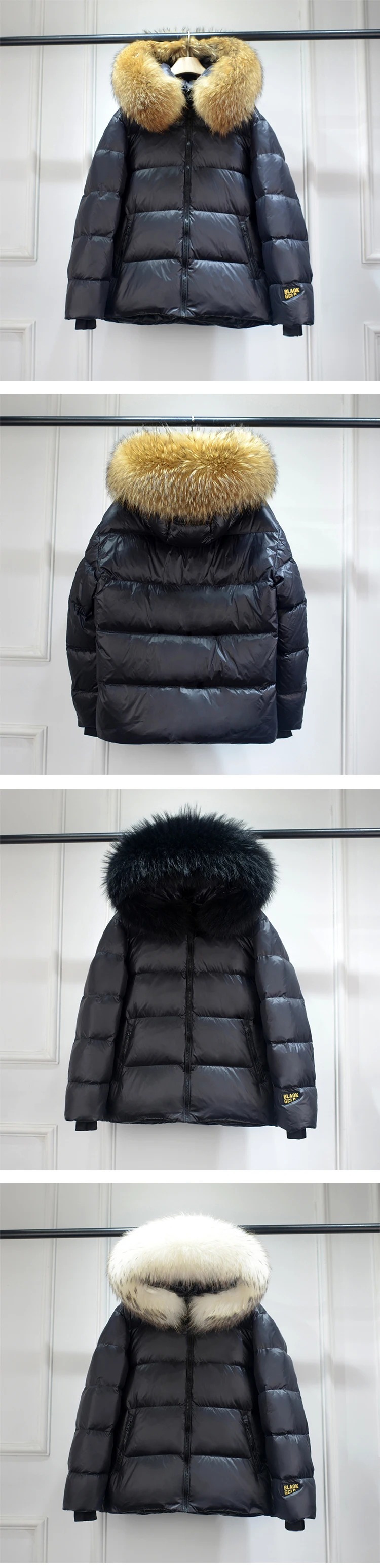 Luxury Big Natural Raccoon Fur Hooded For Women And Man Winter 90% White Duck Down Jacket Short Puffer Fluffy Coat Female Parka