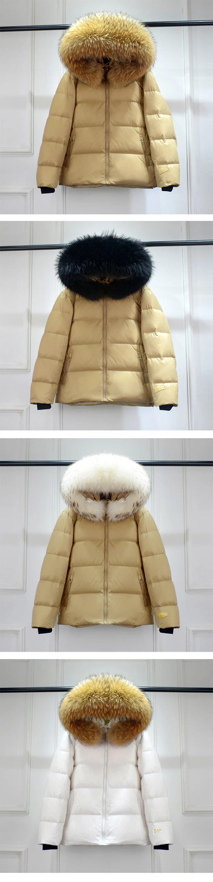 Luxury Big Natural Raccoon Fur Hooded For Women And Man Winter 90% White Duck Down Jacket Short Puffer Fluffy Coat Female Parka