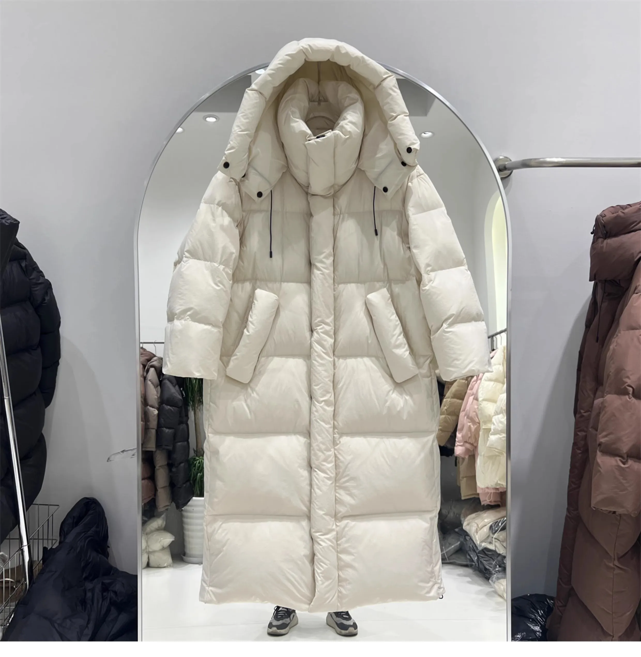 Janveny Women's Down Coats Korean Loose Hooded Thick Warm Long Duck Down Jacket Winter Puffer Coat For Female Parkas Outwear