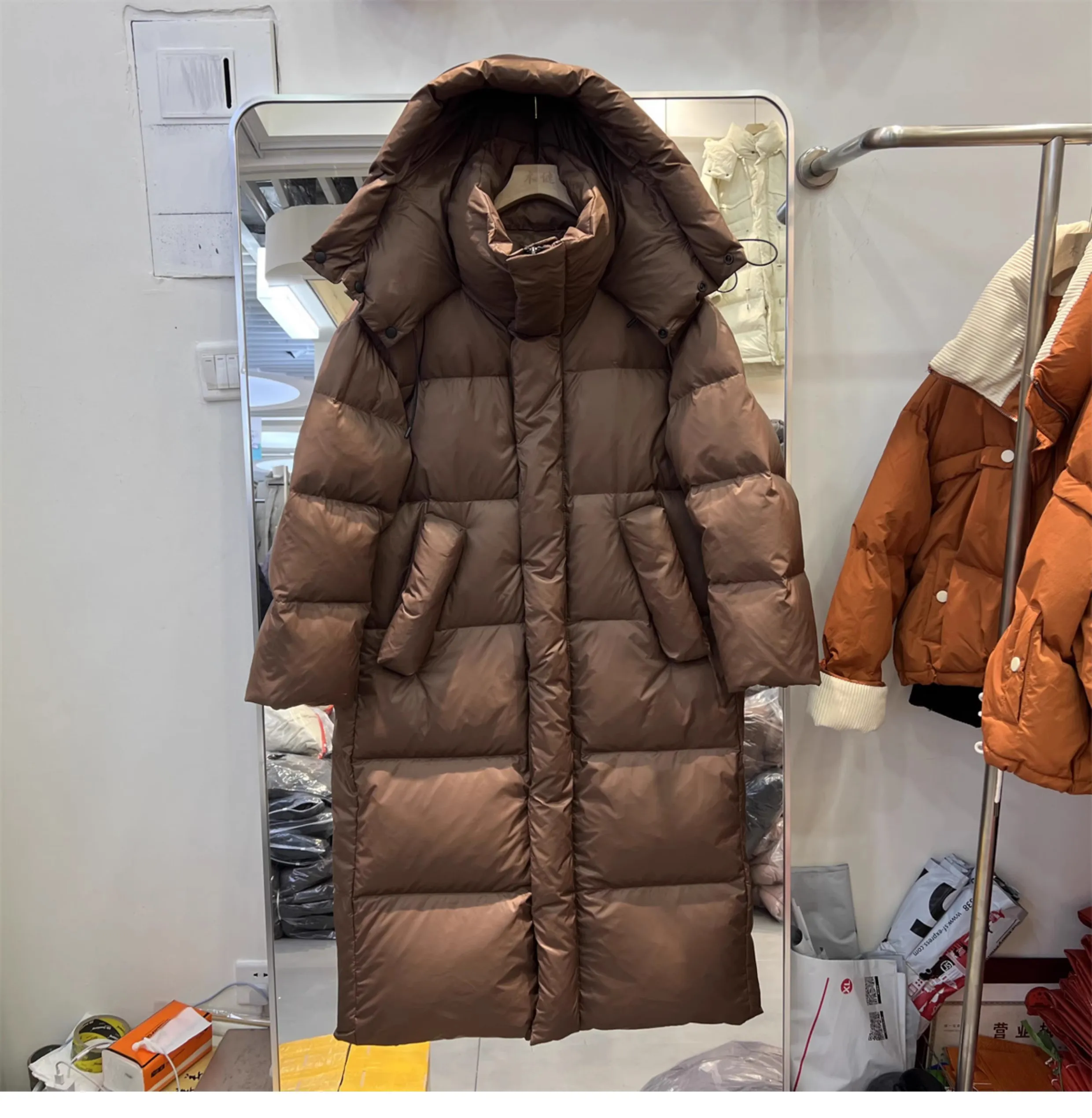 Janveny Women's Down Coats Korean Loose Hooded Thick Warm Long Duck Down Jacket Winter Puffer Coat For Female Parkas Outwear