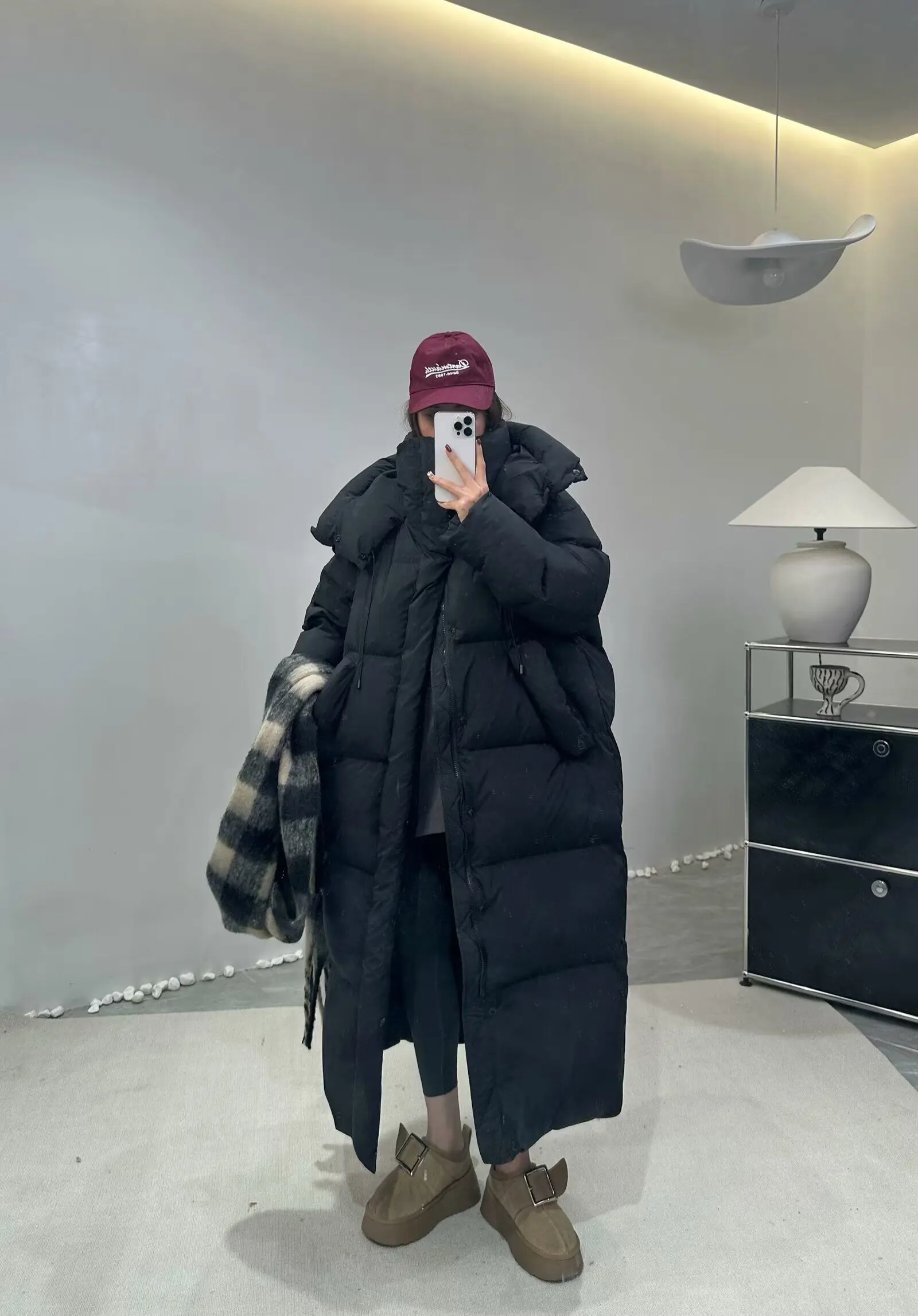 Janveny Women's Down Coats Korean Loose Hooded Thick Warm Long Duck Down Jacket Winter Puffer Coat For Female Parkas Outwear