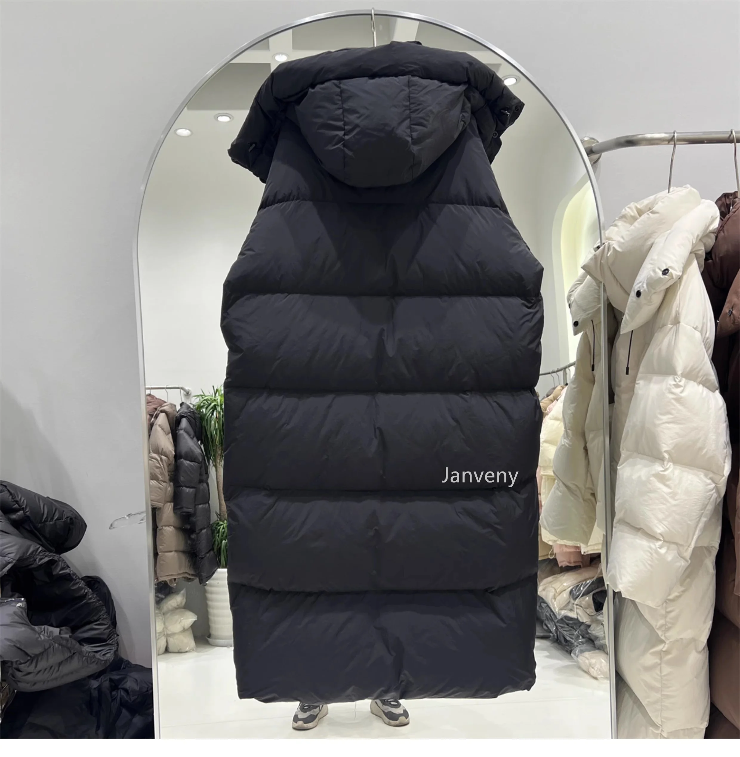 Janveny Women's Down Coats Korean Loose Hooded Thick Warm Long Duck Down Jacket Winter Puffer Coat For Female Parkas Outwear