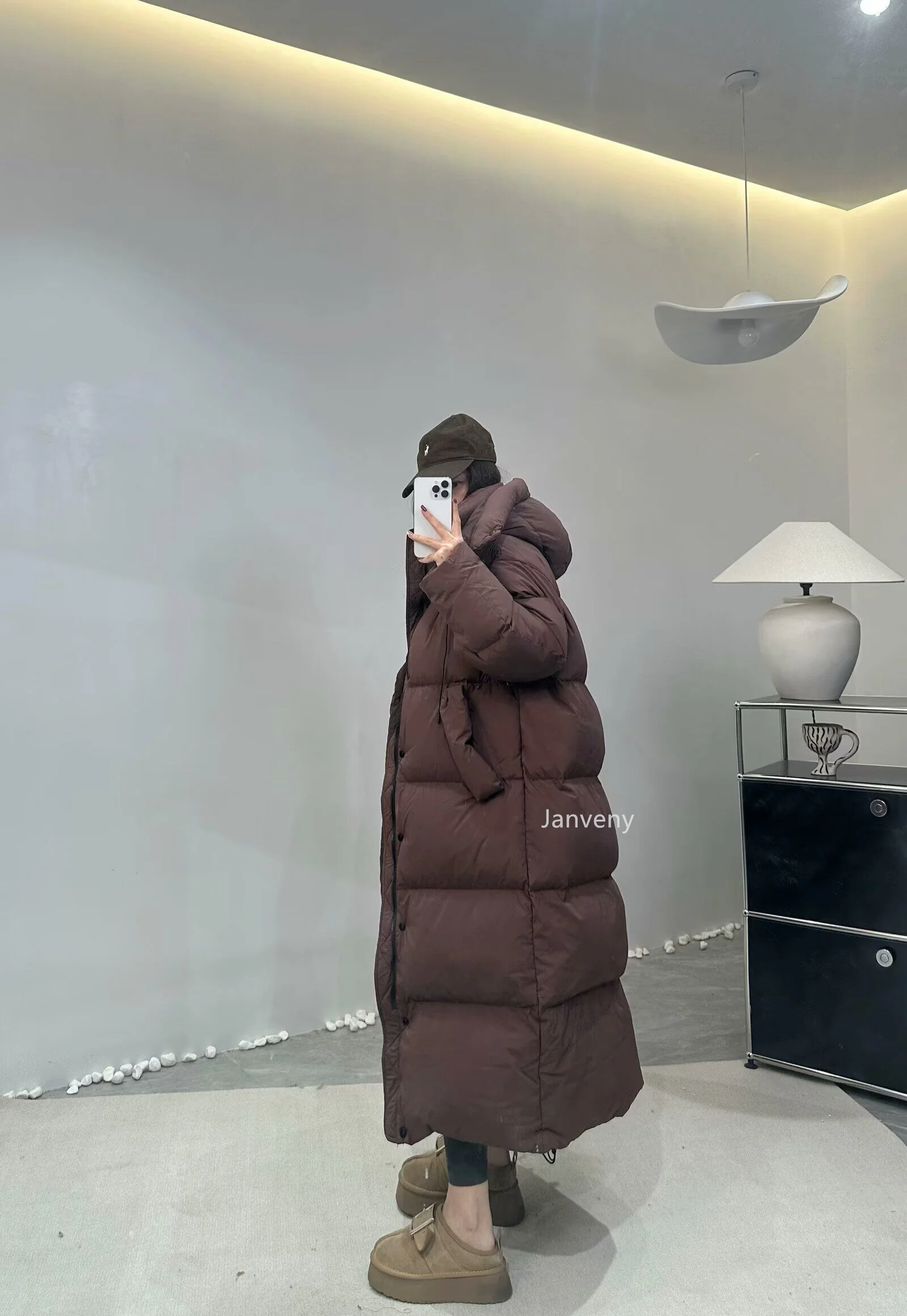 Janveny Women's Down Coats Korean Loose Hooded Thick Warm Long Duck Down Jacket Winter Puffer Coat For Female Parkas Outwear