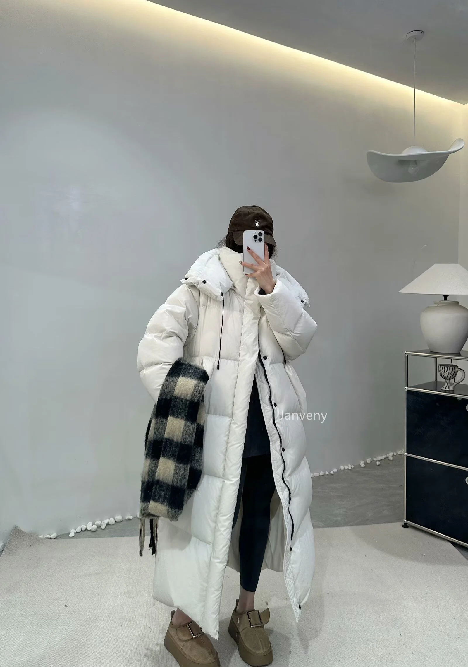 Janveny Women's Down Coats Korean Loose Hooded Thick Warm Long Duck Down Jacket Winter Puffer Coat For Female Parkas Outwear