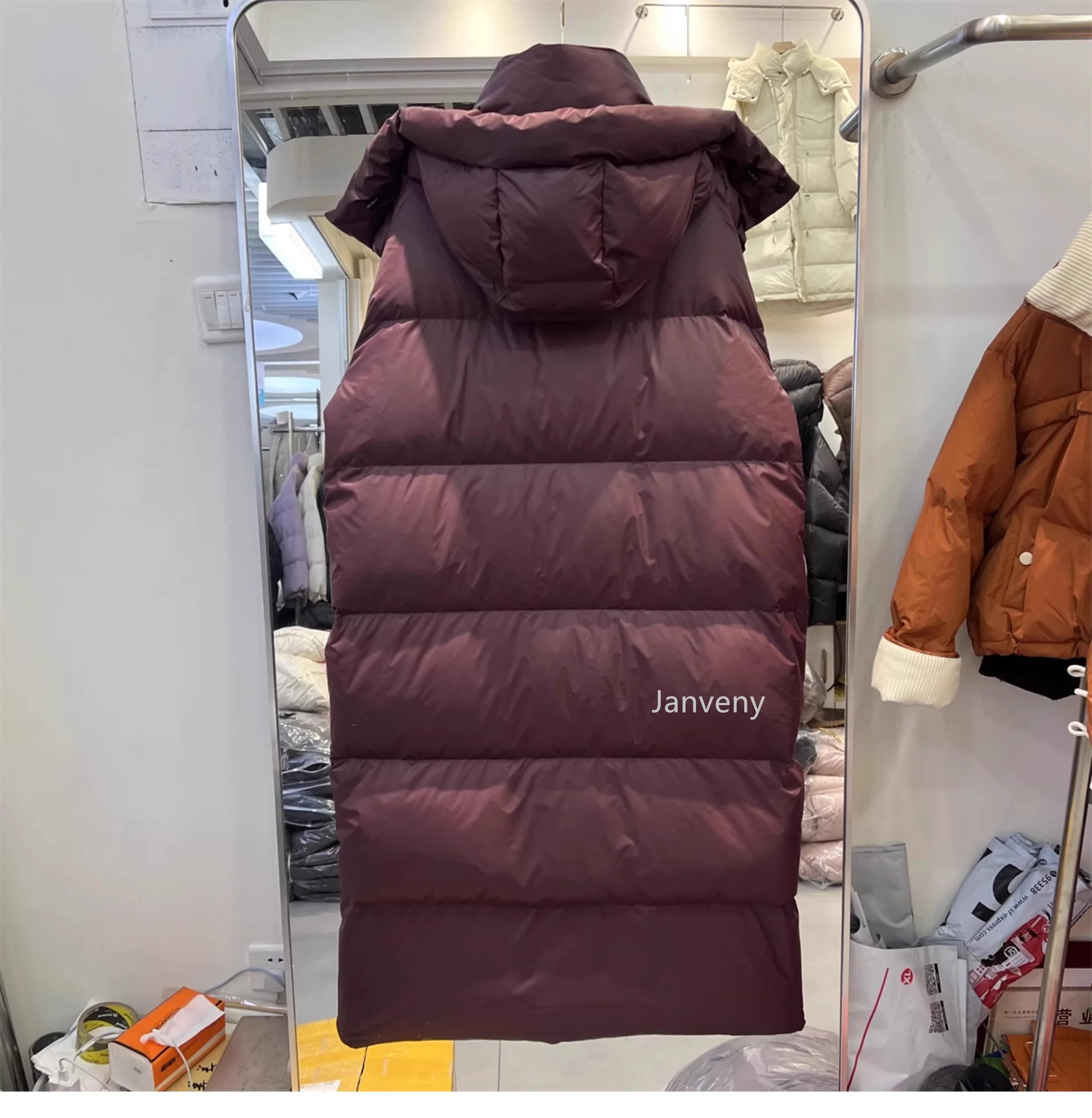 Janveny Women's Down Coats Korean Loose Hooded Thick Warm Long Duck Down Jacket Winter Puffer Coat For Female Parkas Outwear