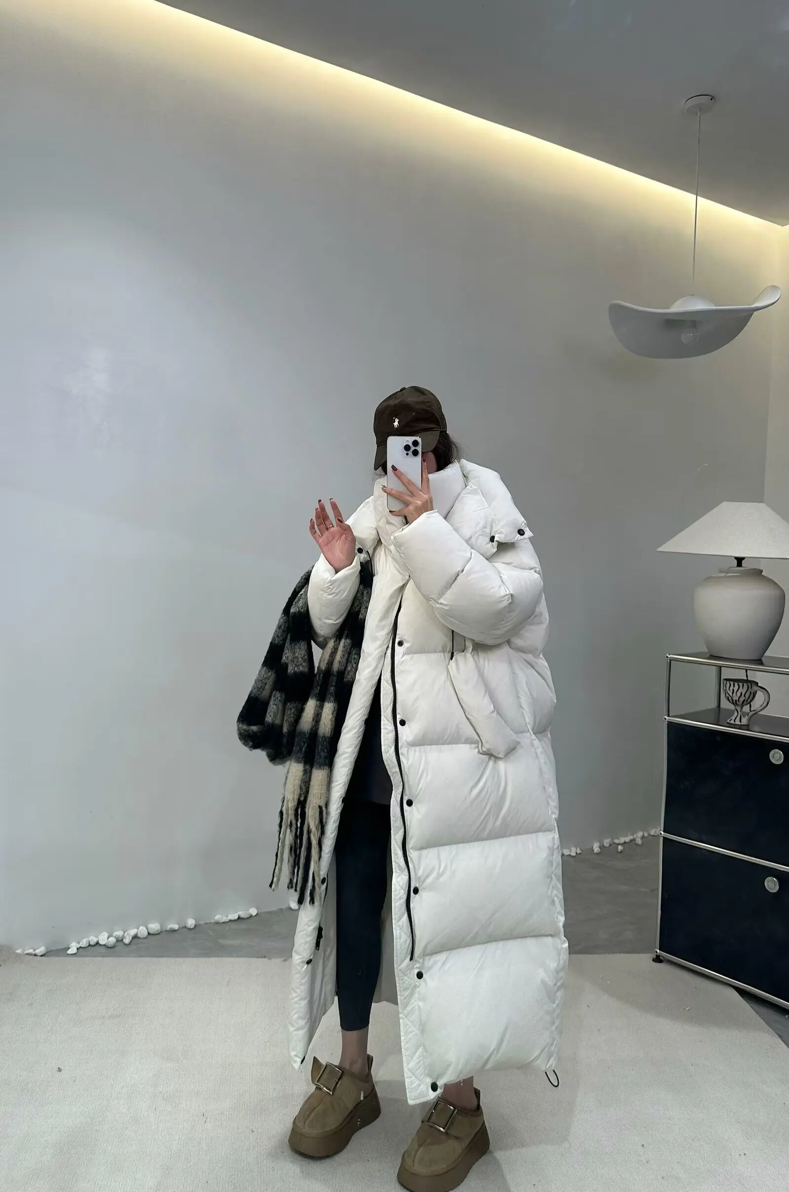 Janveny Women's Down Coats Korean Loose Hooded Thick Warm Long Duck Down Jacket Winter Puffer Coat For Female Parkas Outwear