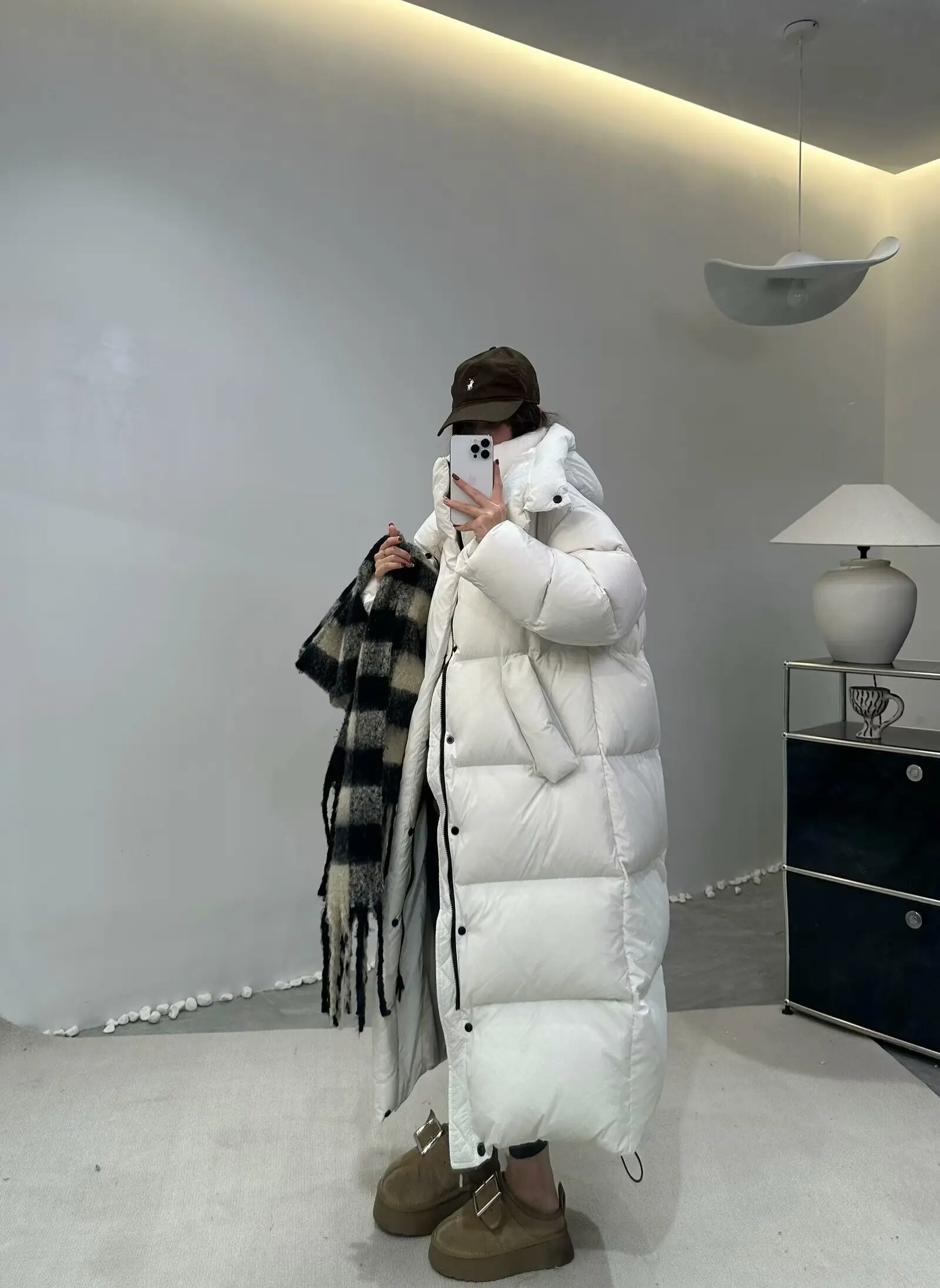 Janveny Women's Down Coats Korean Loose Hooded Thick Warm Long Duck Down Jacket Winter Puffer Coat For Female Parkas Outwear