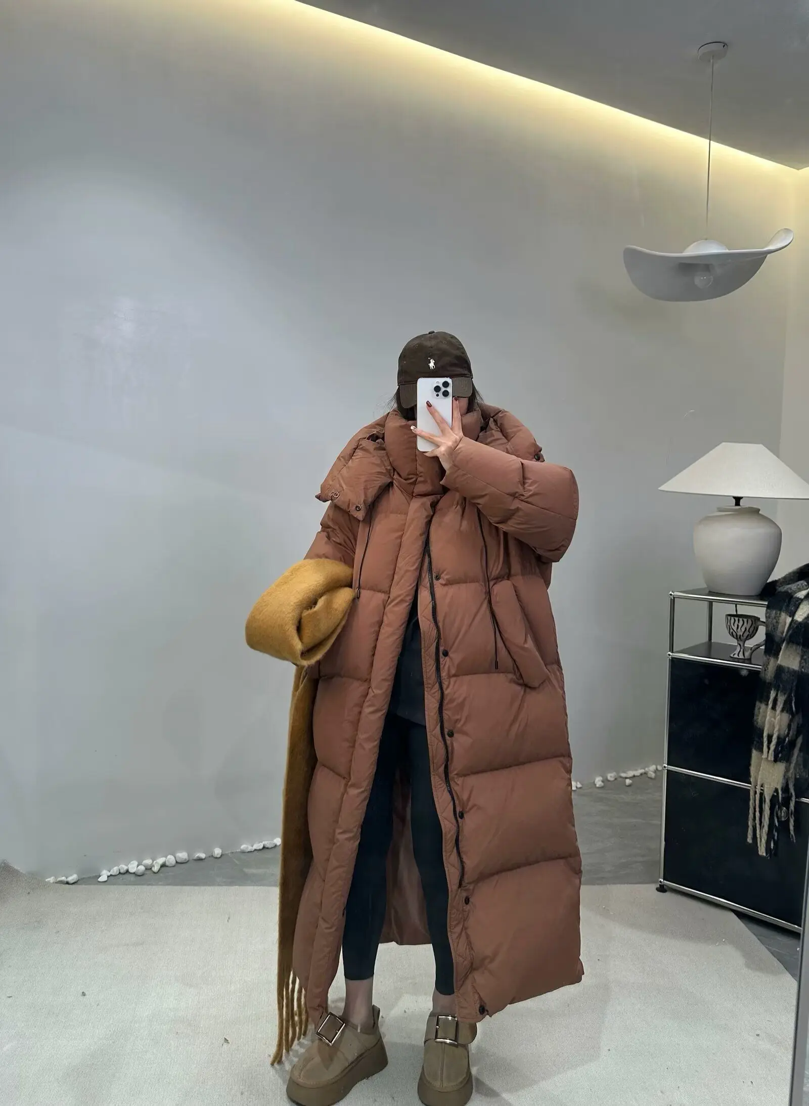 Janveny Women's Down Coats Korean Loose Hooded Thick Warm Long Duck Down Jacket Winter Puffer Coat For Female Parkas Outwear
