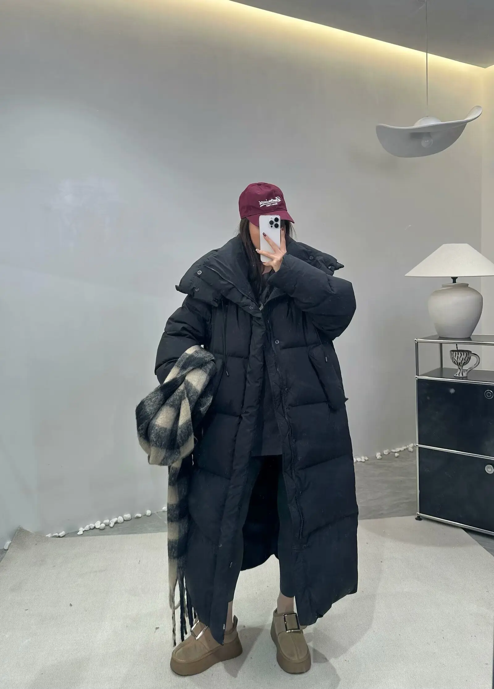 Janveny Women's Down Coats Korean Loose Hooded Thick Warm Long Duck Down Jacket Winter Puffer Coat For Female Parkas Outwear