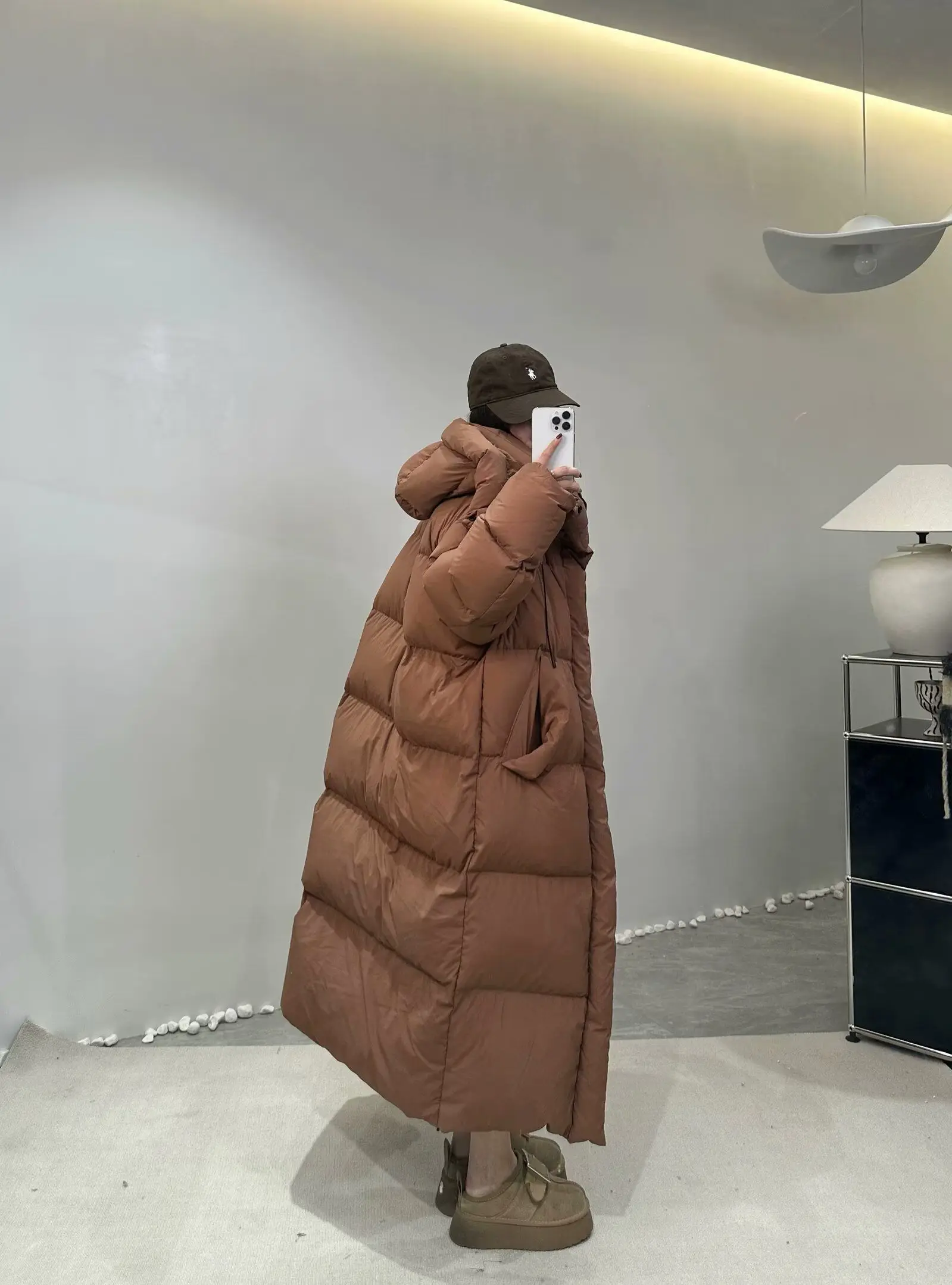 Janveny Women's Down Coats Korean Loose Hooded Thick Warm Long Duck Down Jacket Winter Puffer Coat For Female Parkas Outwear
