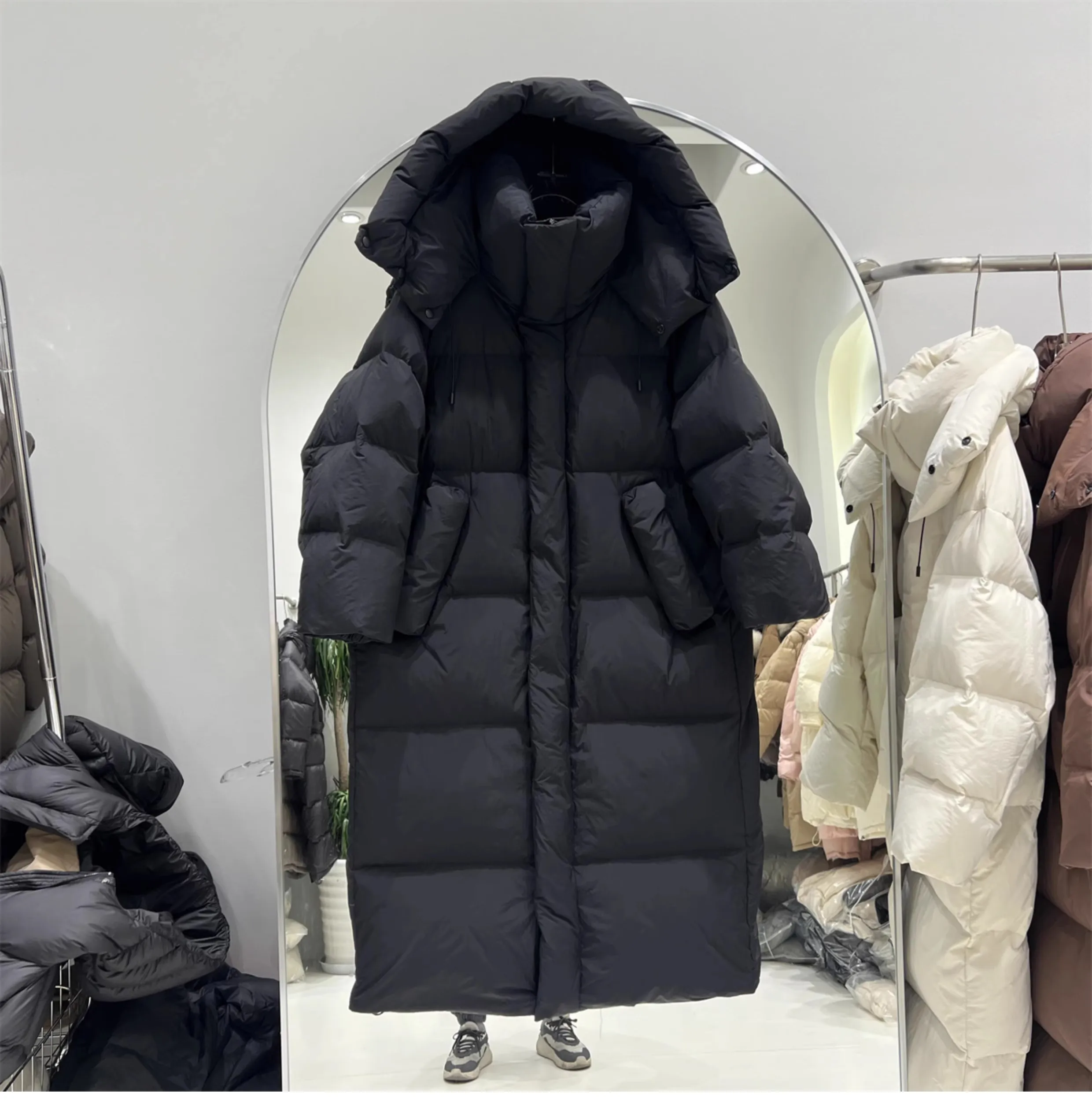 Janveny Women's Down Coats Korean Loose Hooded Thick Warm Long Duck Down Jacket Winter Puffer Coat For Female Parkas Outwear