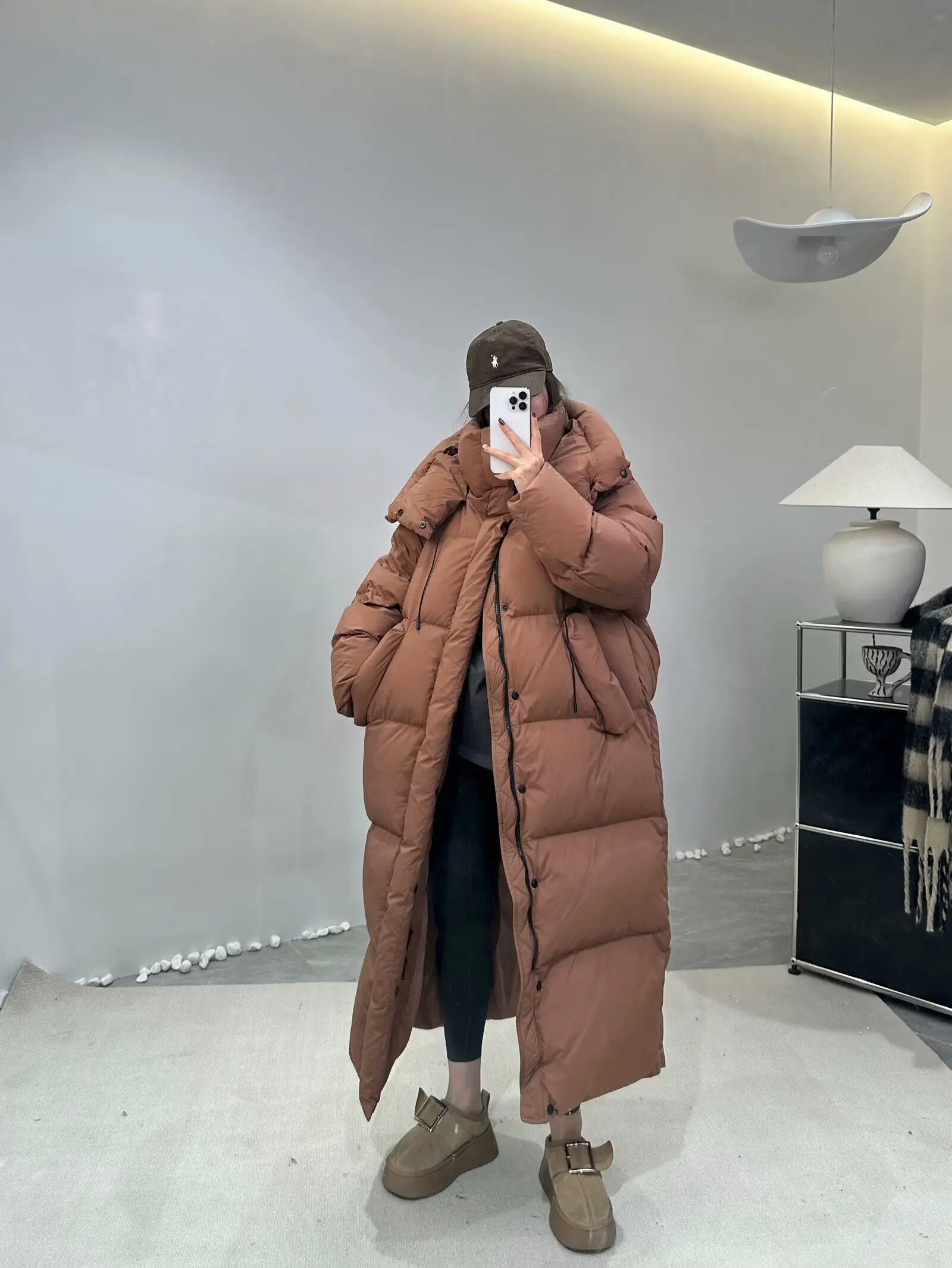 Janveny Women's Down Coats Korean Loose Hooded Thick Warm Long Duck Down Jacket Winter Puffer Coat For Female Parkas Outwear