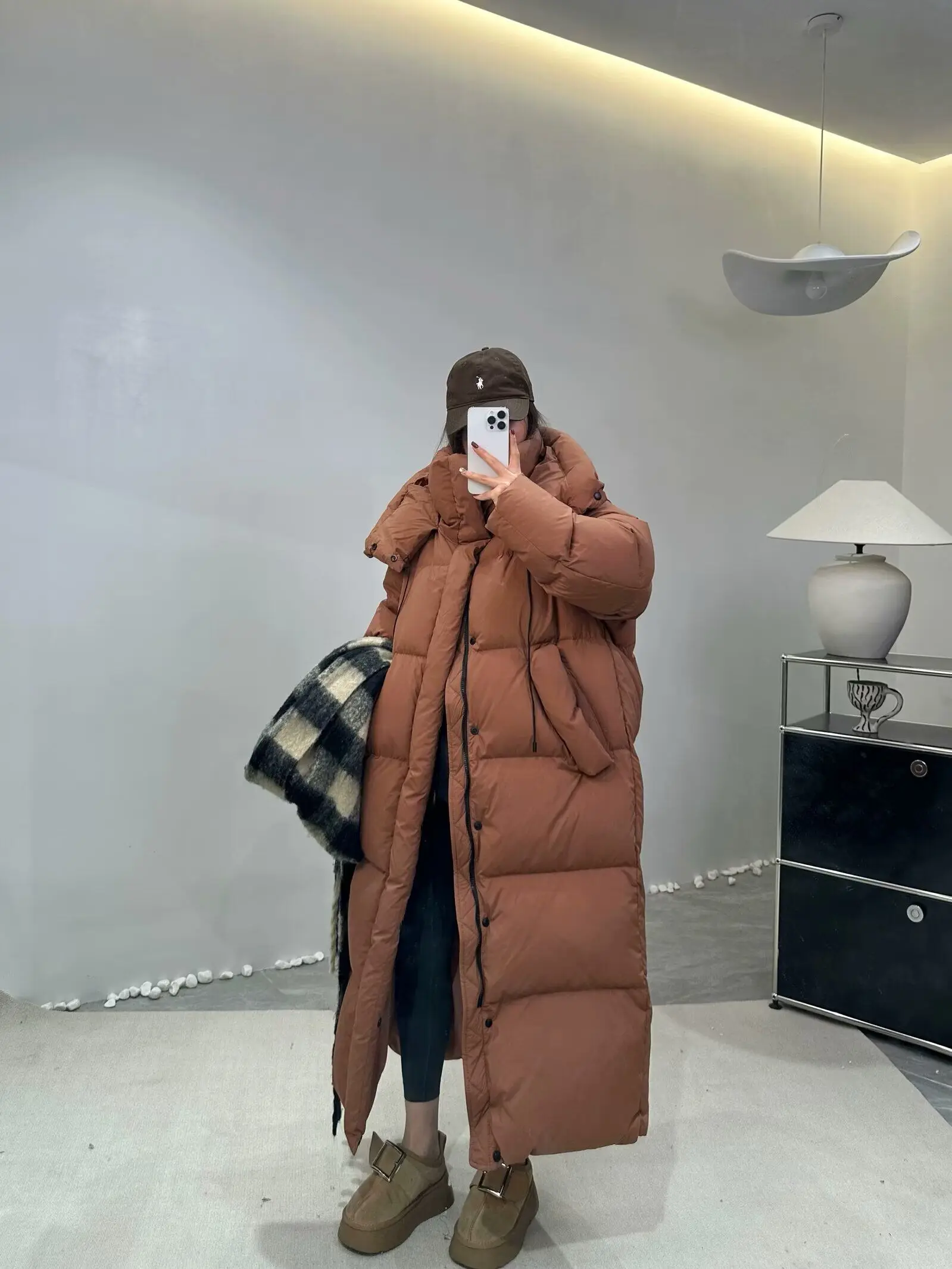Janveny Women's Down Coats Korean Loose Hooded Thick Warm Long Duck Down Jacket Winter Puffer Coat For Female Parkas Outwear