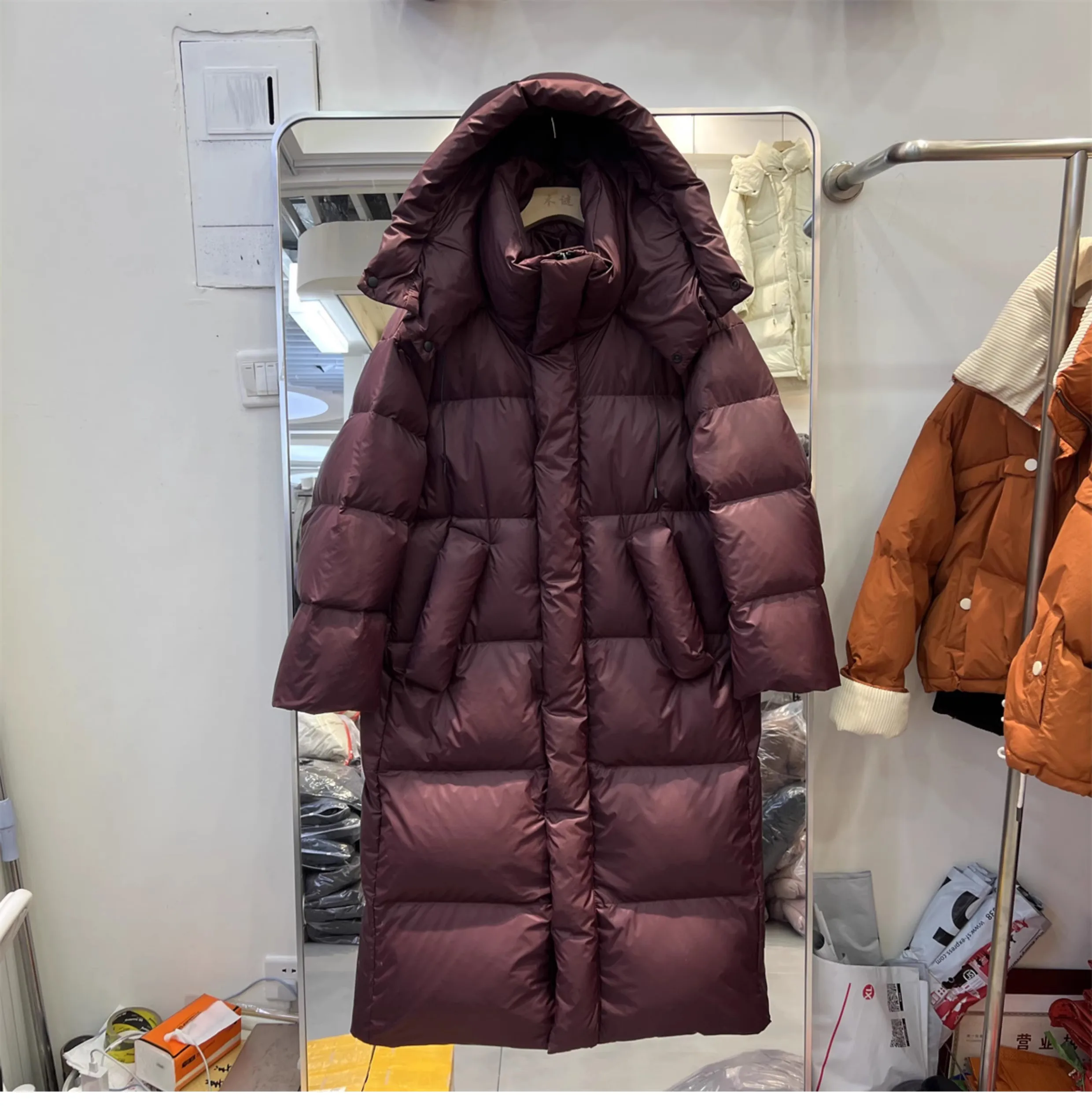 Janveny Women's Down Coats Korean Loose Hooded Thick Warm Long Duck Down Jacket Winter Puffer Coat For Female Parkas Outwear