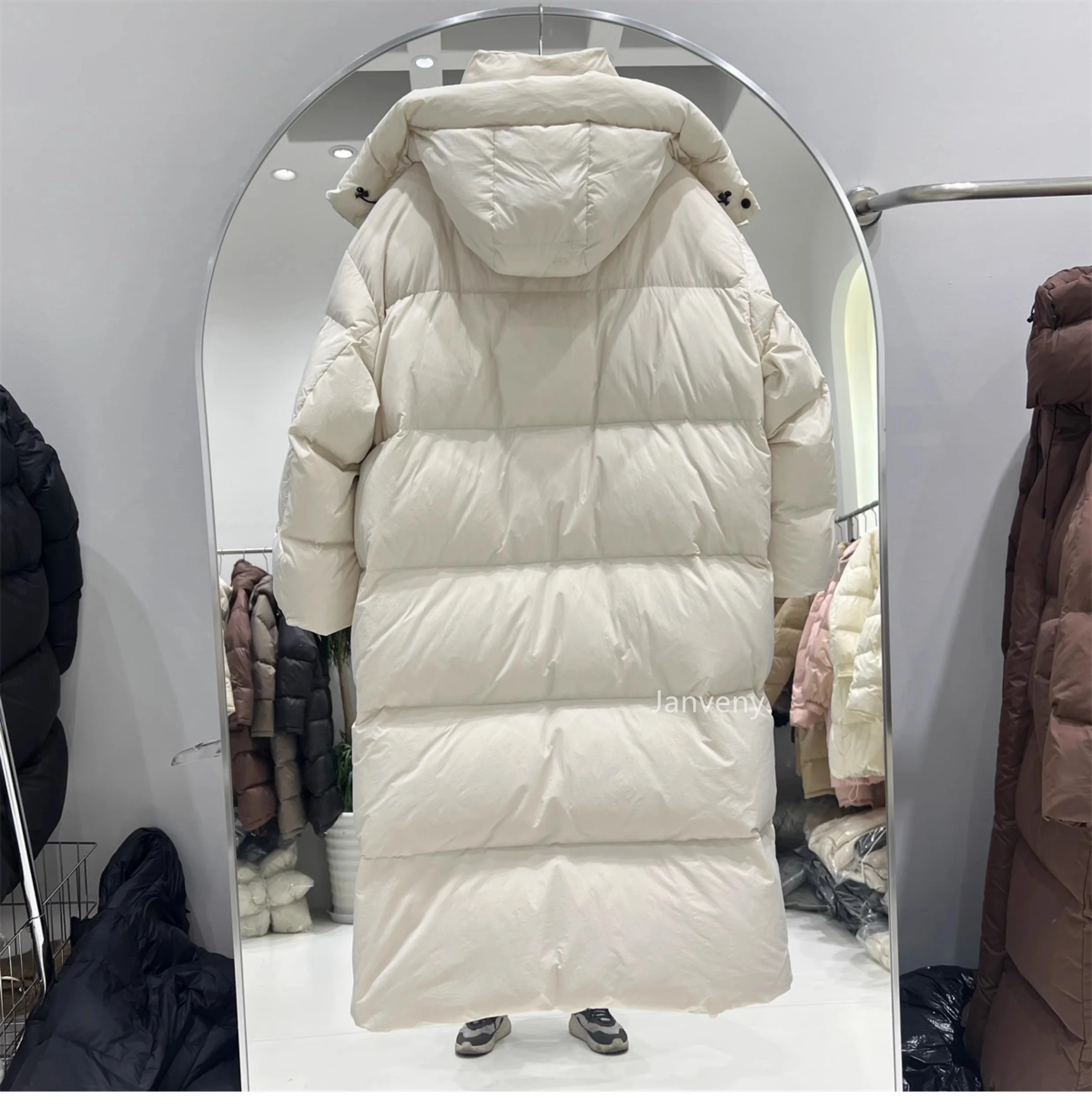 Janveny Women's Down Coats Korean Loose Hooded Thick Warm Long Duck Down Jacket Winter Puffer Coat For Female Parkas Outwear