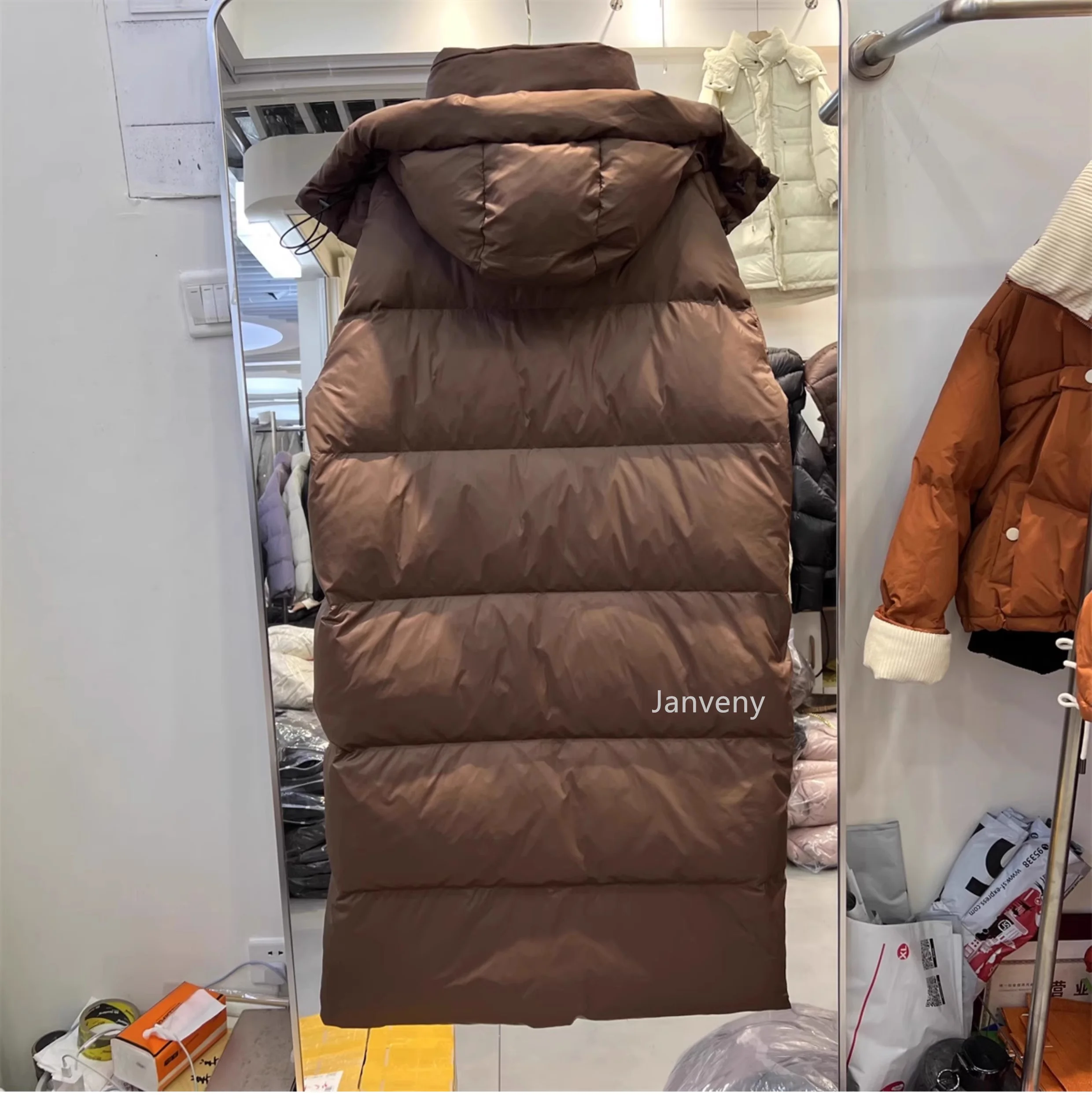 Janveny Women's Down Coats Korean Loose Hooded Thick Warm Long Duck Down Jacket Winter Puffer Coat For Female Parkas Outwear