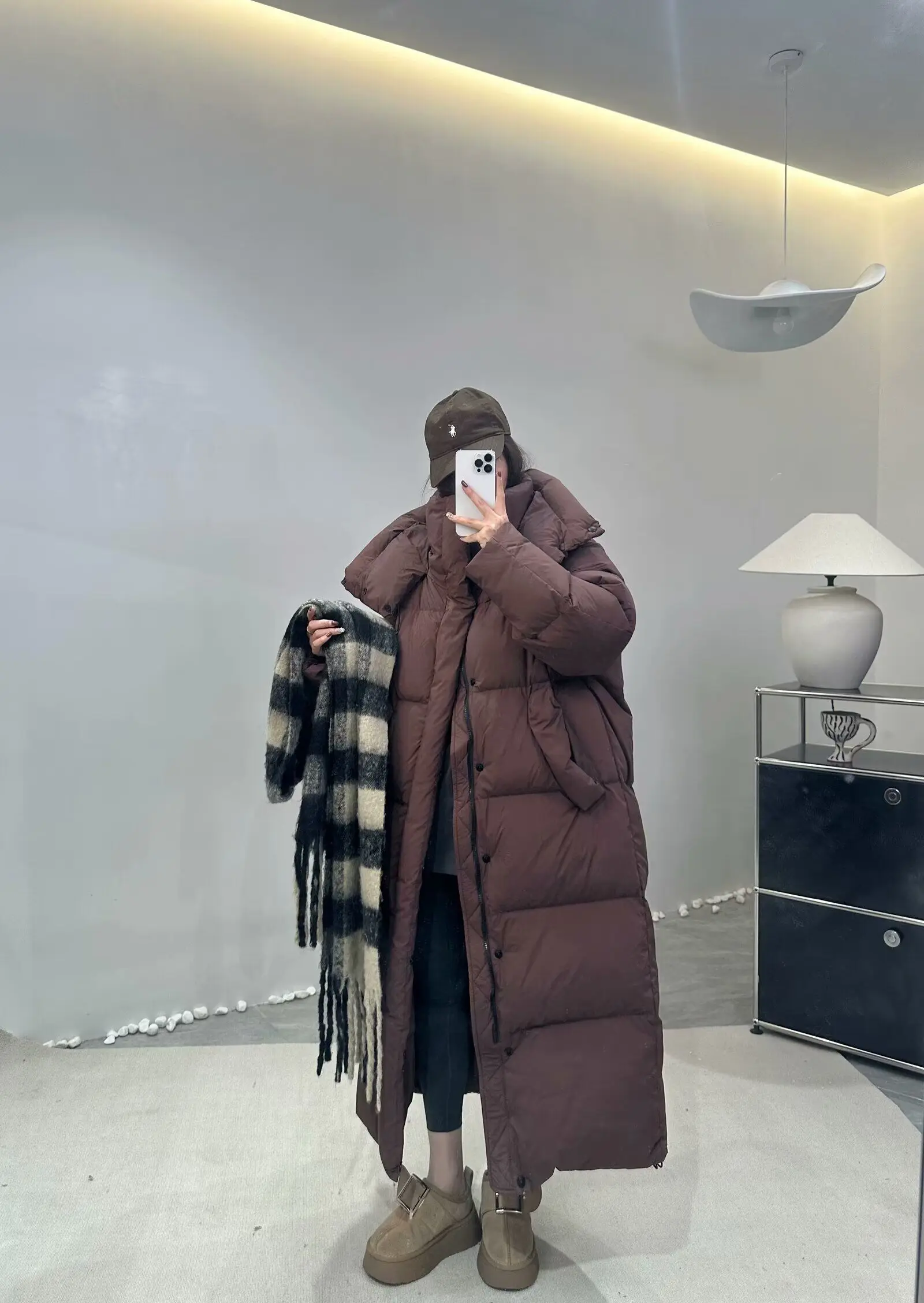 Janveny Women's Down Coats Korean Loose Hooded Thick Warm Long Duck Down Jacket Winter Puffer Coat For Female Parkas Outwear