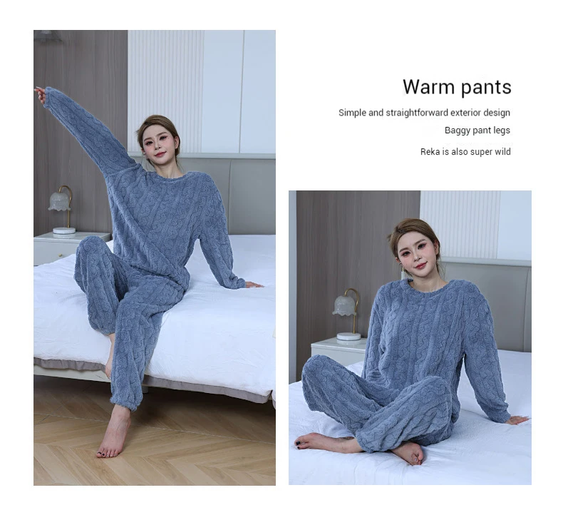 Women's Minimalist Soft Coral Velvet Jacquard Warm Pajama Set Cozy Loungewear Outerwear for Winter Christmas Back to School Gift