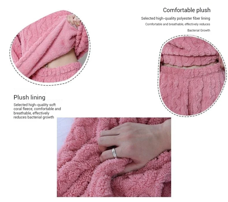 Women's Minimalist Soft Coral Velvet Jacquard Warm Pajama Set Cozy Loungewear Outerwear for Winter Christmas Back to School Gift