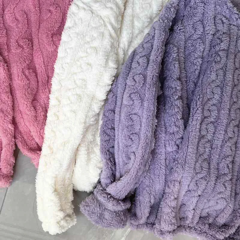 Women's Minimalist Soft Coral Velvet Jacquard Warm Pajama Set Cozy Loungewear Outerwear for Winter Christmas Back to School Gift