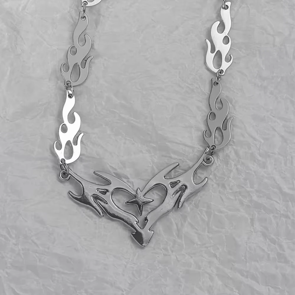 Cross Flame Heart Choker Punk Jewelry Gothic Accessories Y2k Thorns Barbed Wire Hippie Flame Heart Charm For Women Man