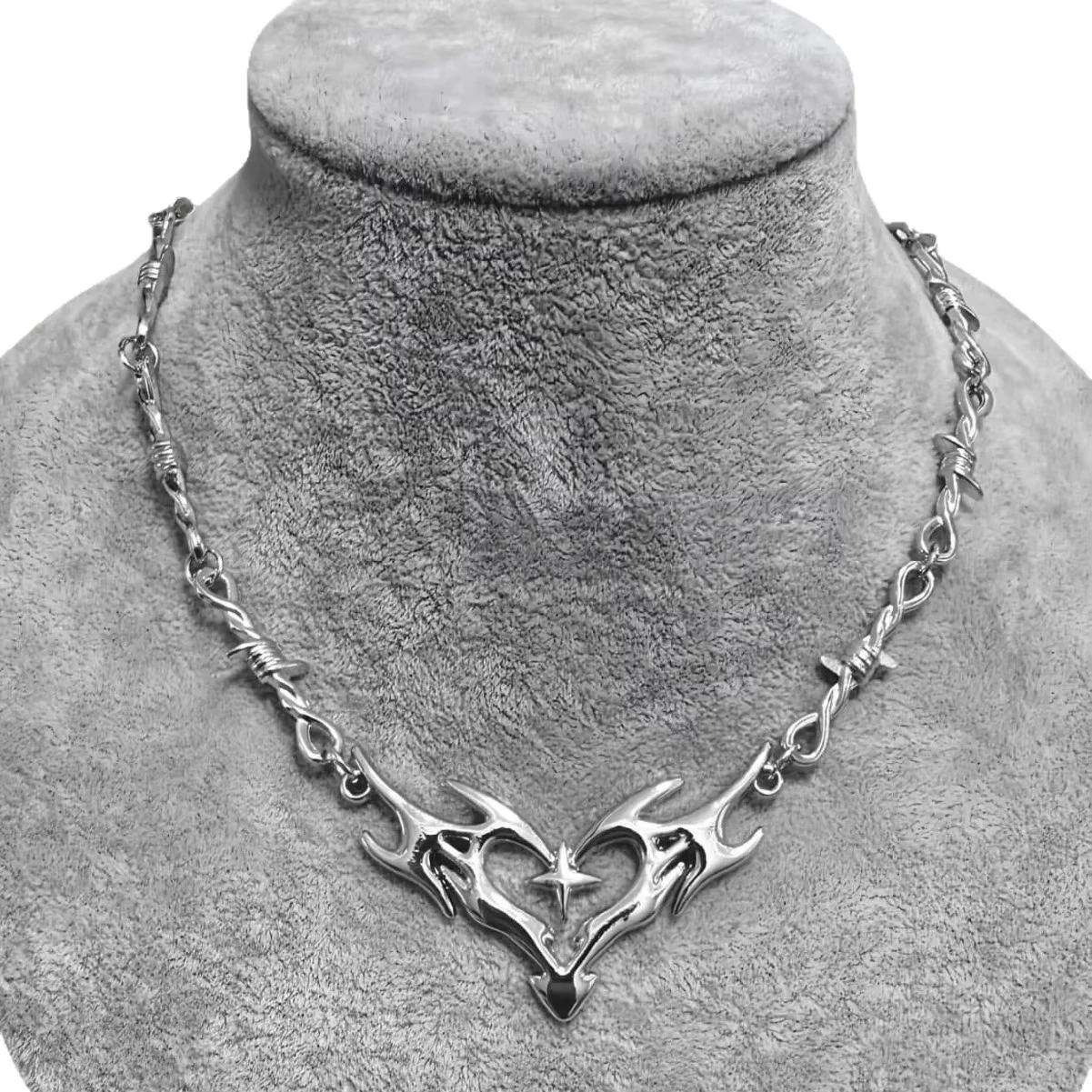 Cross Flame Heart Choker Punk Jewelry Gothic Accessories Y2k Thorns Barbed Wire Hippie Flame Heart Charm For Women Man