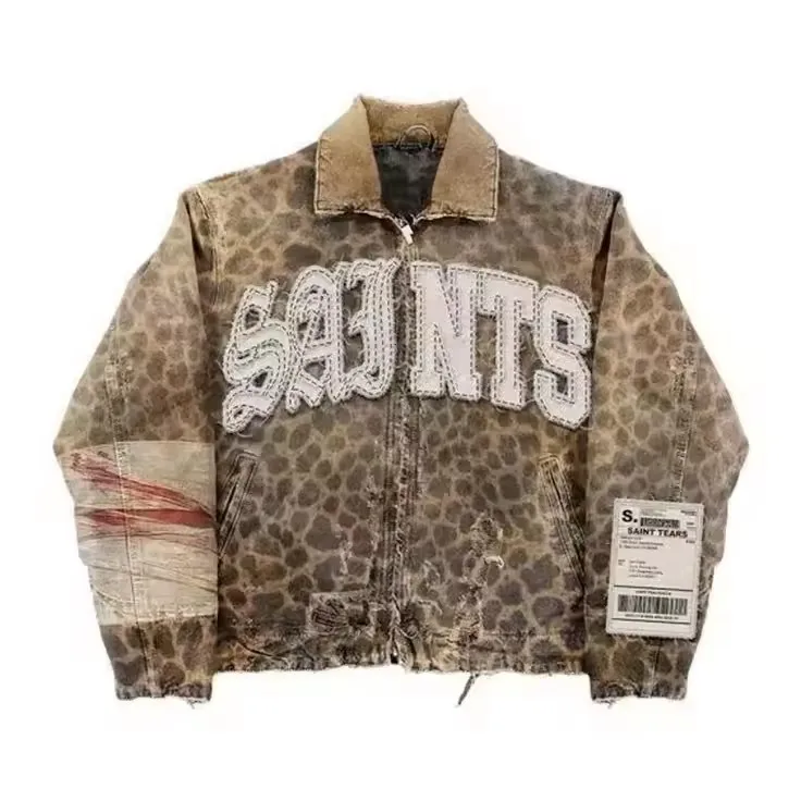 Streetwear Vintage Denim Jacket Y2K Clothes Men Women Punk Rock Hiphop Monogram Patchwork Embroidery Sequin Shiny Oversized Coat