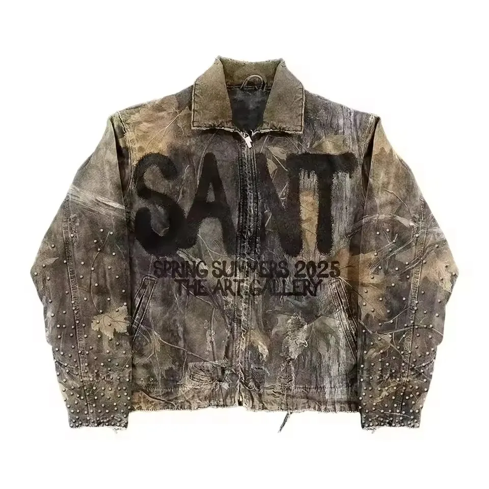 Streetwear Vintage Denim Jacket Y2K Clothes Men Women Punk Rock Hiphop Monogram Patchwork Embroidery Sequin Shiny Oversized Coat