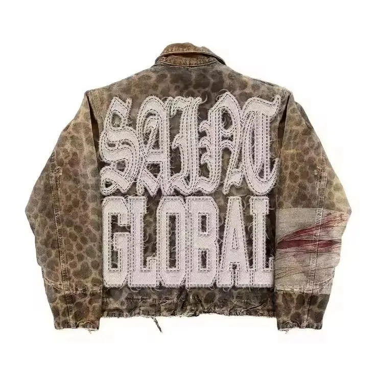 Streetwear Vintage Denim Jacket Y2K Clothes Men Women Punk Rock Hiphop Monogram Patchwork Embroidery Sequin Shiny Oversized Coat