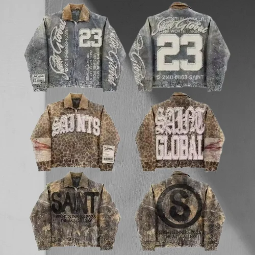 Streetwear Vintage Denim Jacket Y2K Clothes Men Women Punk Rock Hiphop Monogram Patchwork Embroidery Sequin Shiny Oversized Coat