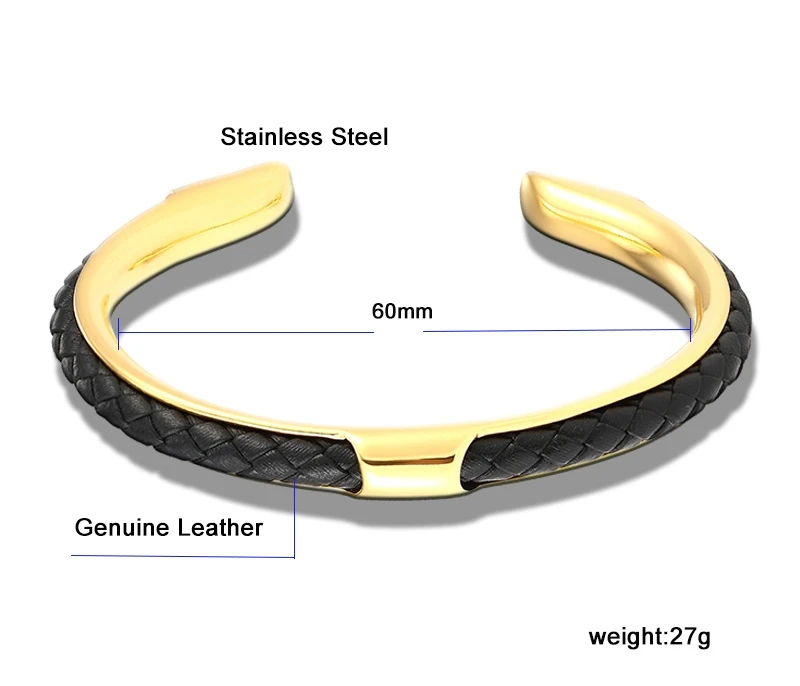 MKENDN Classic Men Stainless Steel Woven Leather Cuff Bracelet Bangles Fashion Minimalist Jewelry Pulseras Lovers' Gift