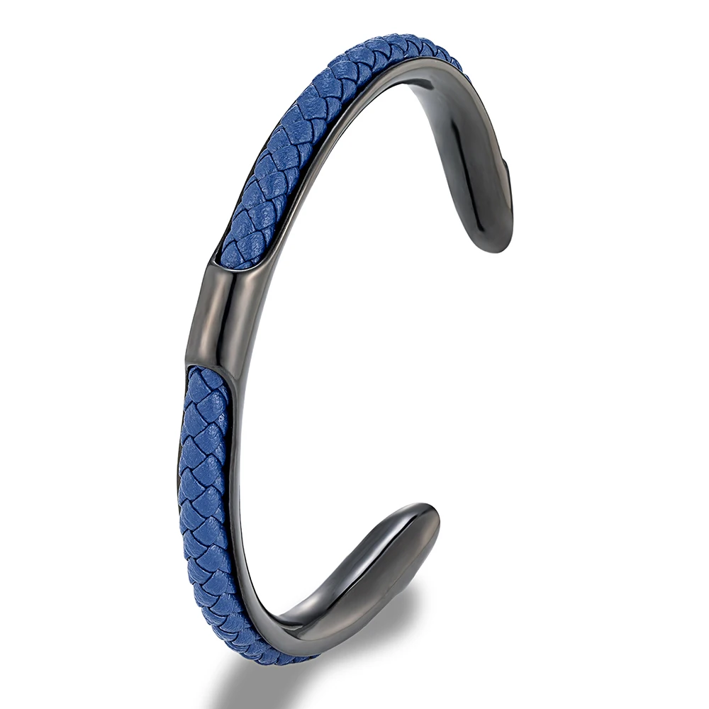 MKENDN Classic Men Stainless Steel Woven Leather Cuff Bracelet Bangles Fashion Minimalist Jewelry Pulseras Lovers' Gift