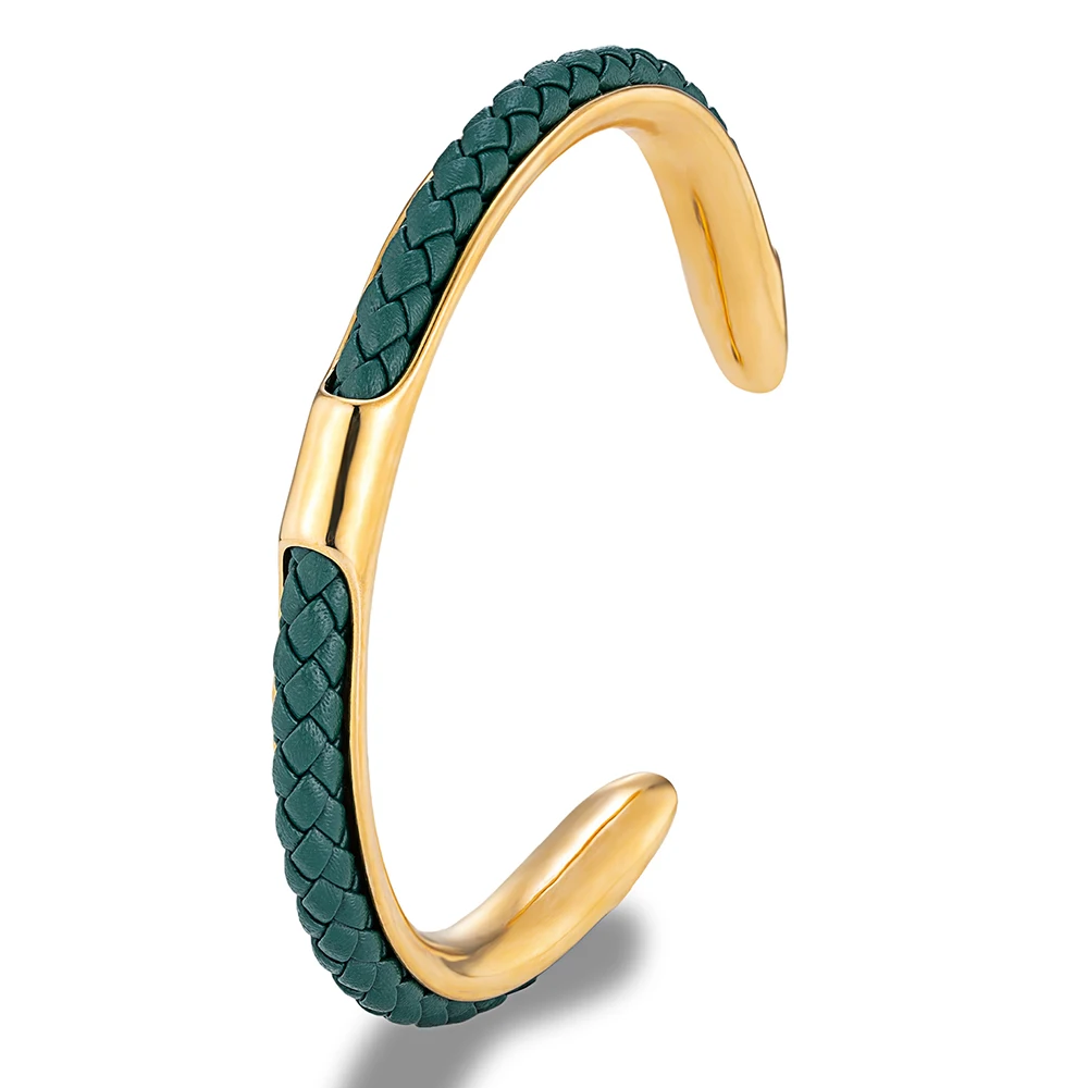 MKENDN Classic Men Stainless Steel Woven Leather Cuff Bracelet Bangles Fashion Minimalist Jewelry Pulseras Lovers' Gift