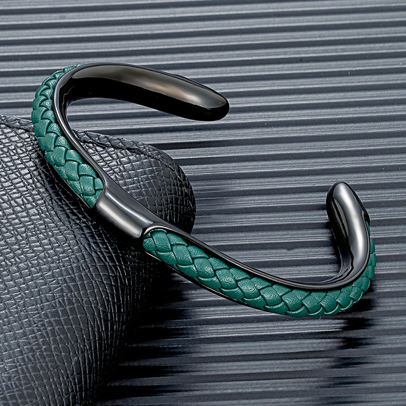 MKENDN Classic Men Stainless Steel Woven Leather Cuff Bracelet Bangles Fashion Minimalist Jewelry Pulseras Lovers' Gift