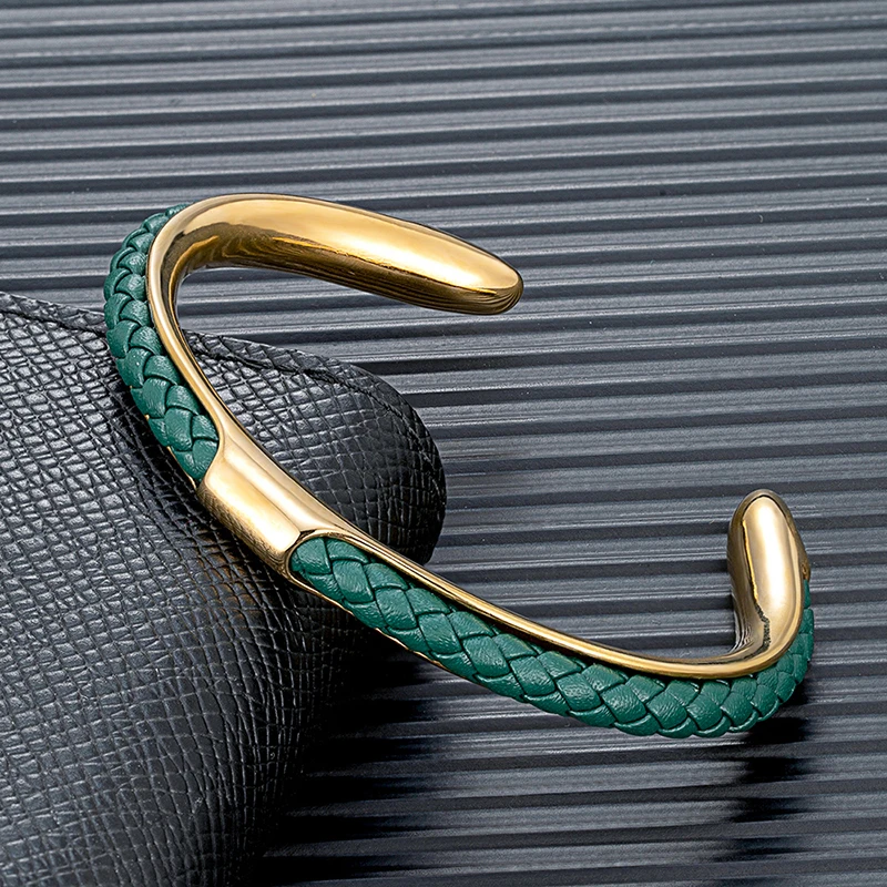 MKENDN Classic Men Stainless Steel Woven Leather Cuff Bracelet Bangles Fashion Minimalist Jewelry Pulseras Lovers' Gift