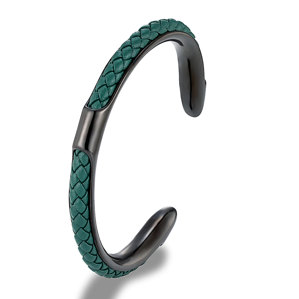 MKENDN Classic Men Stainless Steel Woven Leather Cuff Bracelet Bangles Fashion Minimalist Jewelry Pulseras Lovers' Gift