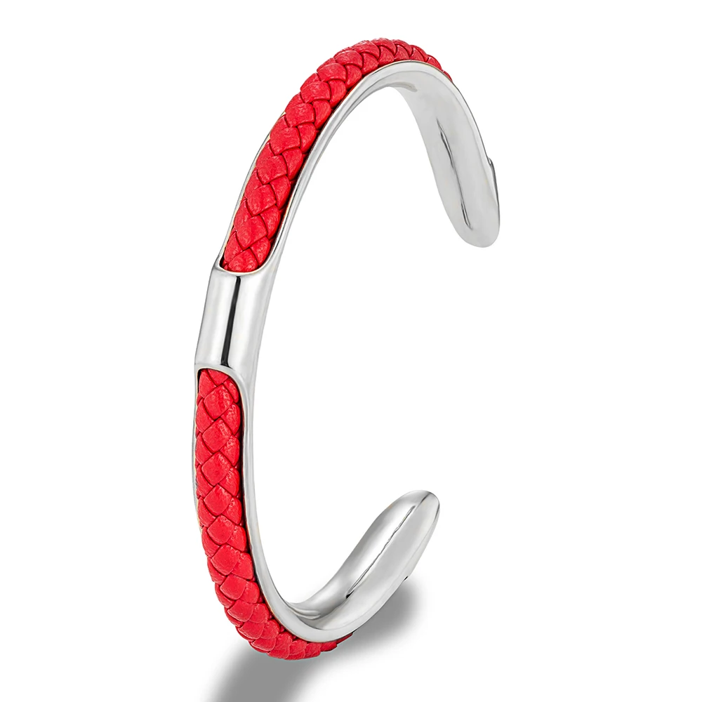 MKENDN Classic Men Stainless Steel Woven Leather Cuff Bracelet Bangles Fashion Minimalist Jewelry Pulseras Lovers' Gift
