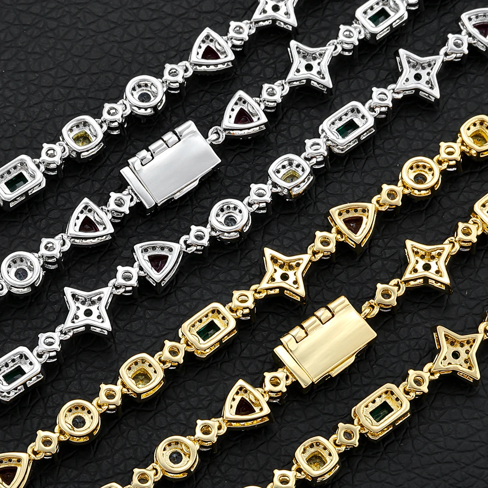 ESKEEM Iced Out Tennis Bracelet Inlaid Multicolored Cubic Zirconia Women Men Tennis Chain Bracelet Hip Hop Jewelry Party Gift