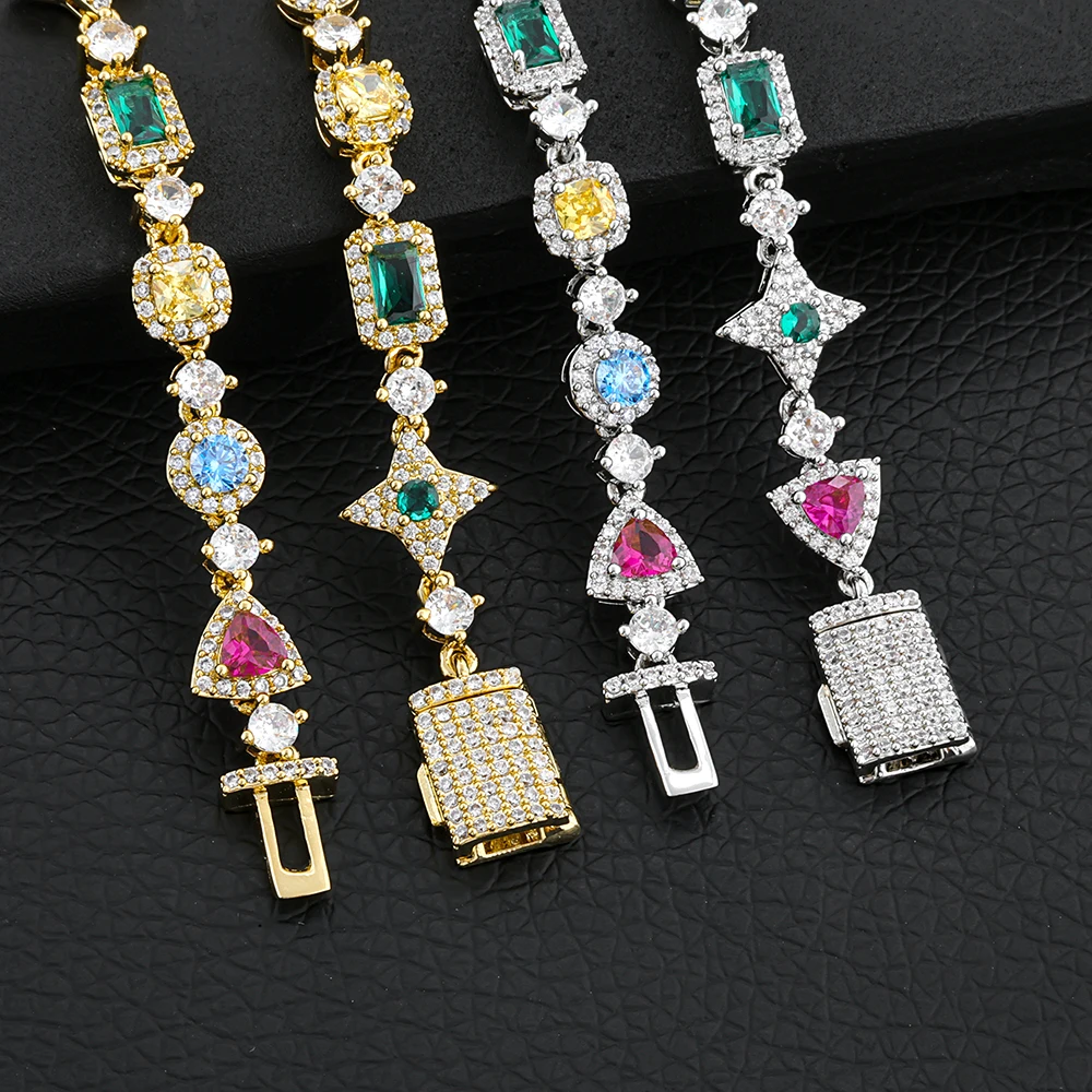ESKEEM Iced Out Tennis Bracelet Inlaid Multicolored Cubic Zirconia Women Men Tennis Chain Bracelet Hip Hop Jewelry Party Gift