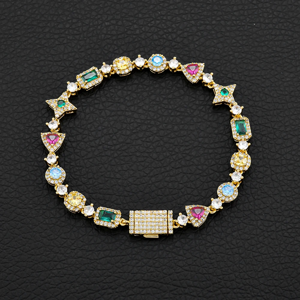 ESKEEM Iced Out Tennis Bracelet Inlaid Multicolored Cubic Zirconia Women Men Tennis Chain Bracelet Hip Hop Jewelry Party Gift