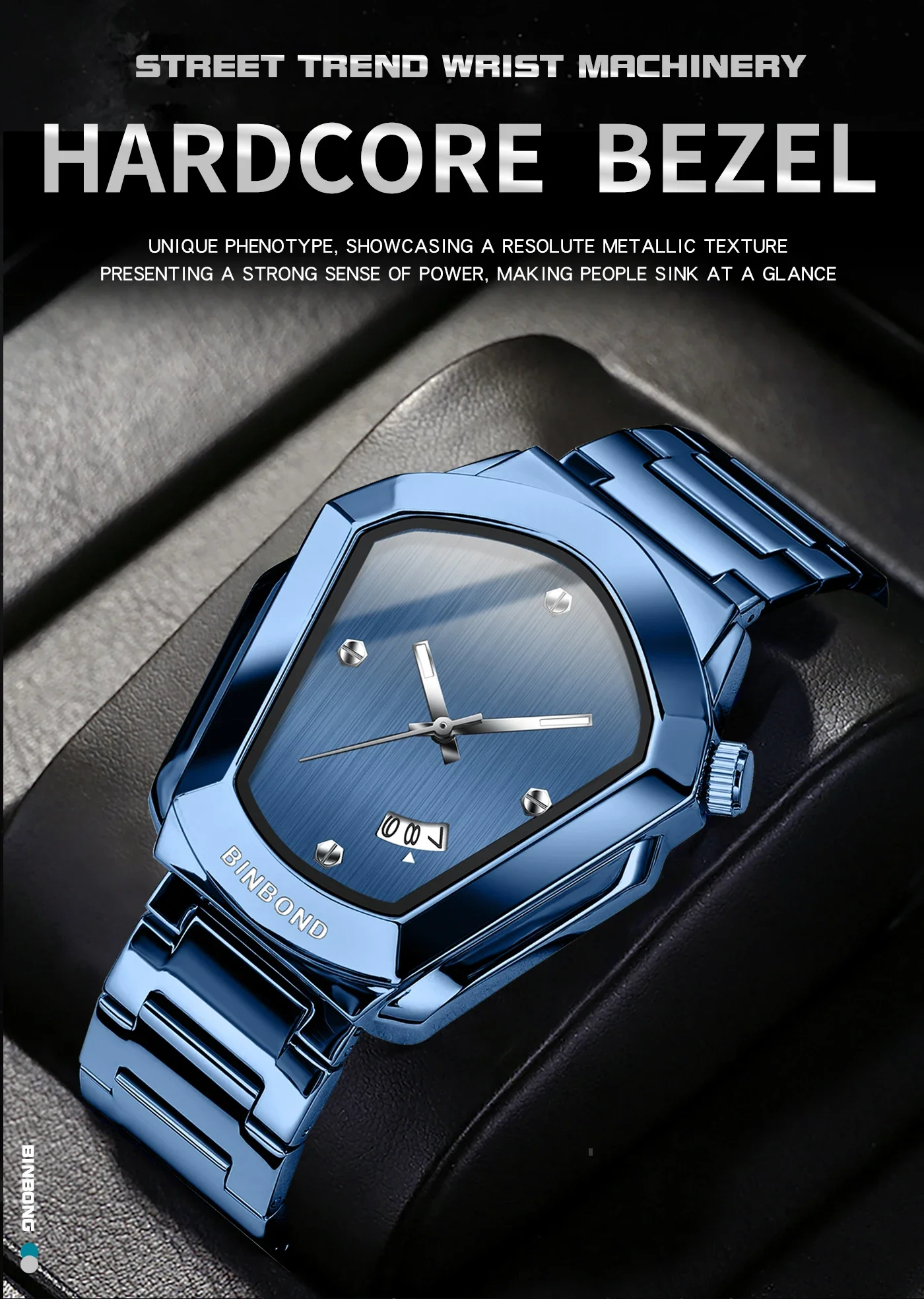 BINBOND Luxury Mens Watches Stainless Steel Strap New Concept Quartz Calendar Business Sports WristWatch Fashion Watches For Men