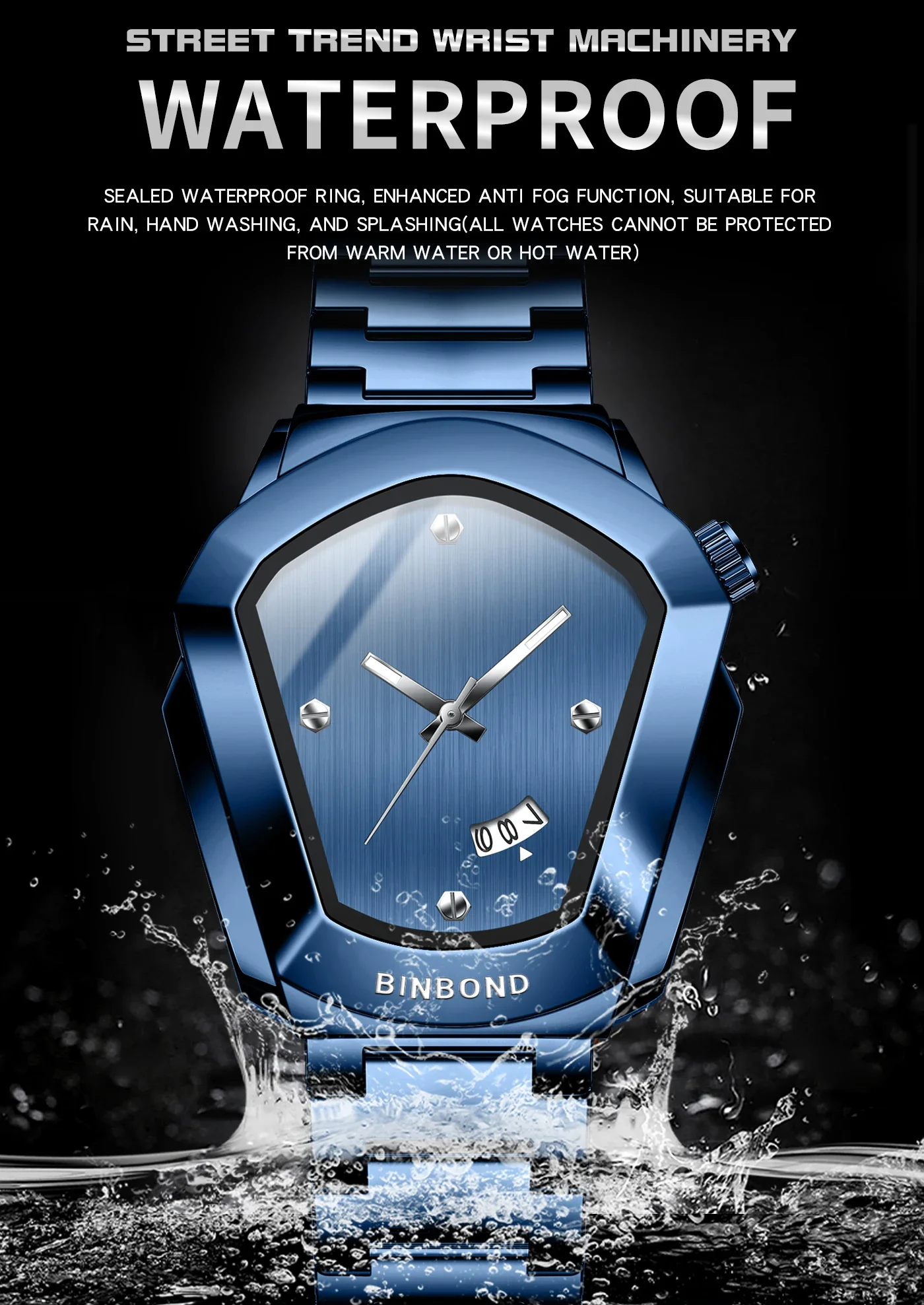 BINBOND Luxury Mens Watches Stainless Steel Strap New Concept Quartz Calendar Business Sports WristWatch Fashion Watches For Men