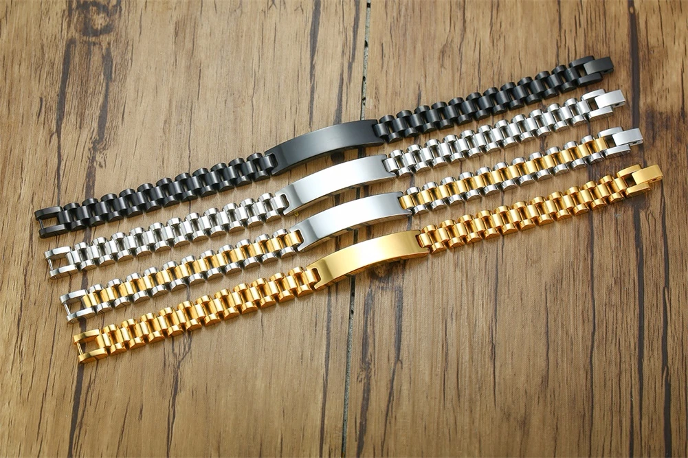 10MM -15.5MM LUXURY METAL ID BRACELET PREMIUM OYSTER STYLE BAND PERSONALIZED ENGRAVING BRACELETS GIFT FOR HIM