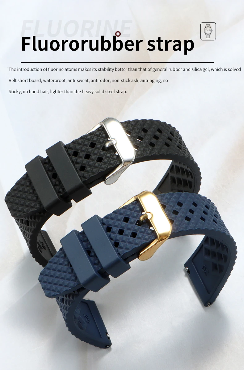 High Quality Honeycomb Tropic FKM Rubber Watch Strap18mm 19mm 20mm 22mm24mm Quick Release Breathable FKM Fluororubber WatchBands