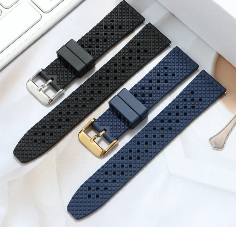 High Quality Honeycomb Tropic FKM Rubber Watch Strap18mm 19mm 20mm 22mm24mm Quick Release Breathable FKM Fluororubber WatchBands