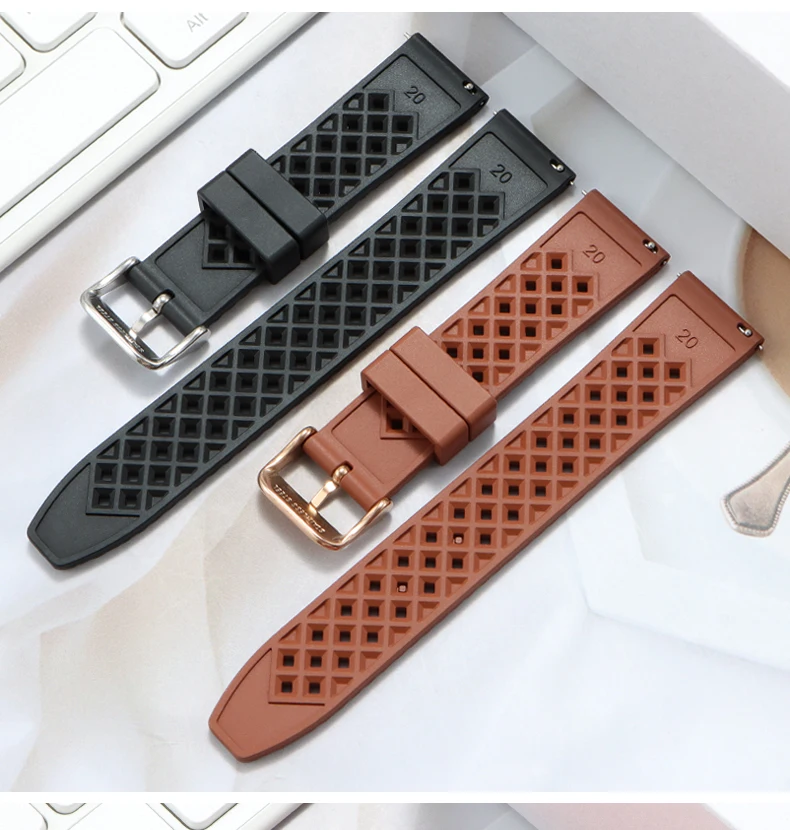High Quality Honeycomb Tropic FKM Rubber Watch Strap18mm 19mm 20mm 22mm24mm Quick Release Breathable FKM Fluororubber WatchBands