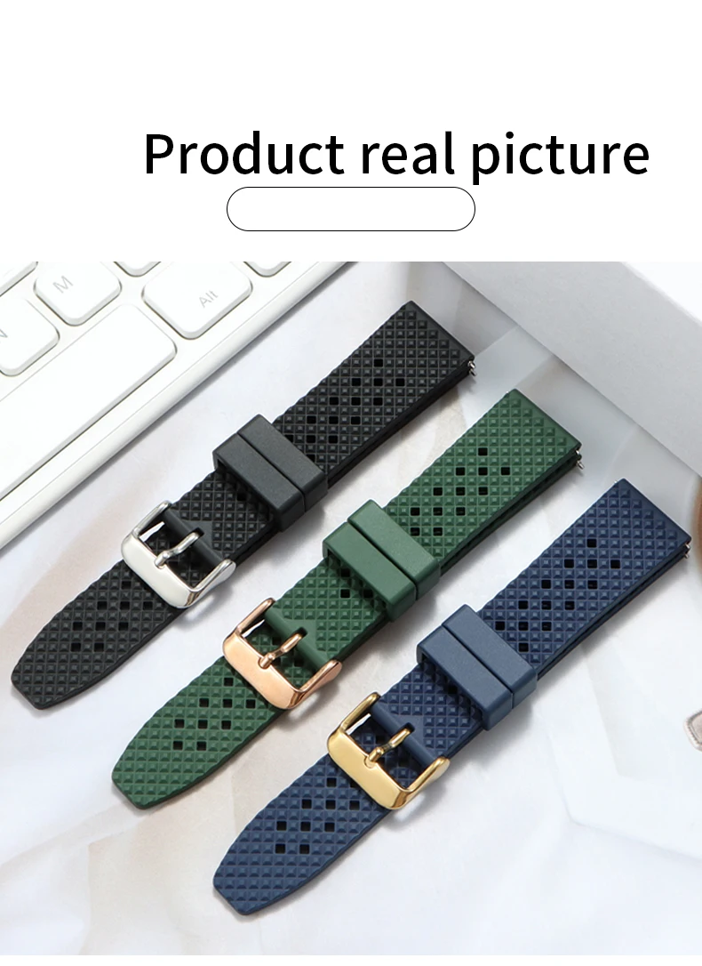 High Quality Honeycomb Tropic FKM Rubber Watch Strap18mm 19mm 20mm 22mm24mm Quick Release Breathable FKM Fluororubber WatchBands